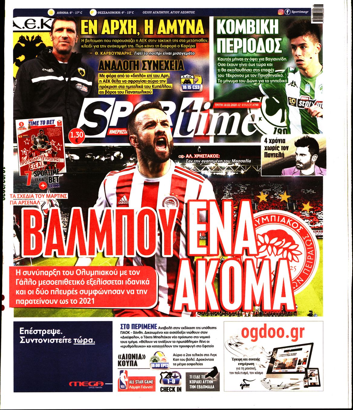 Εξώφυλο εφημερίδας SPORTIME 2020-02-18