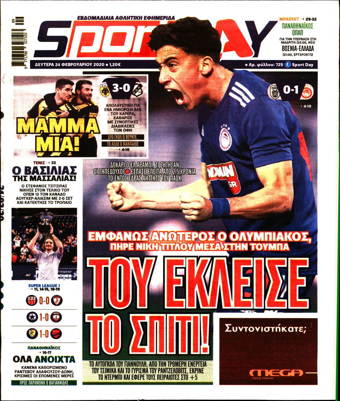 Εξώφυλο εφημερίδας SPORTDAY 2020-02-24