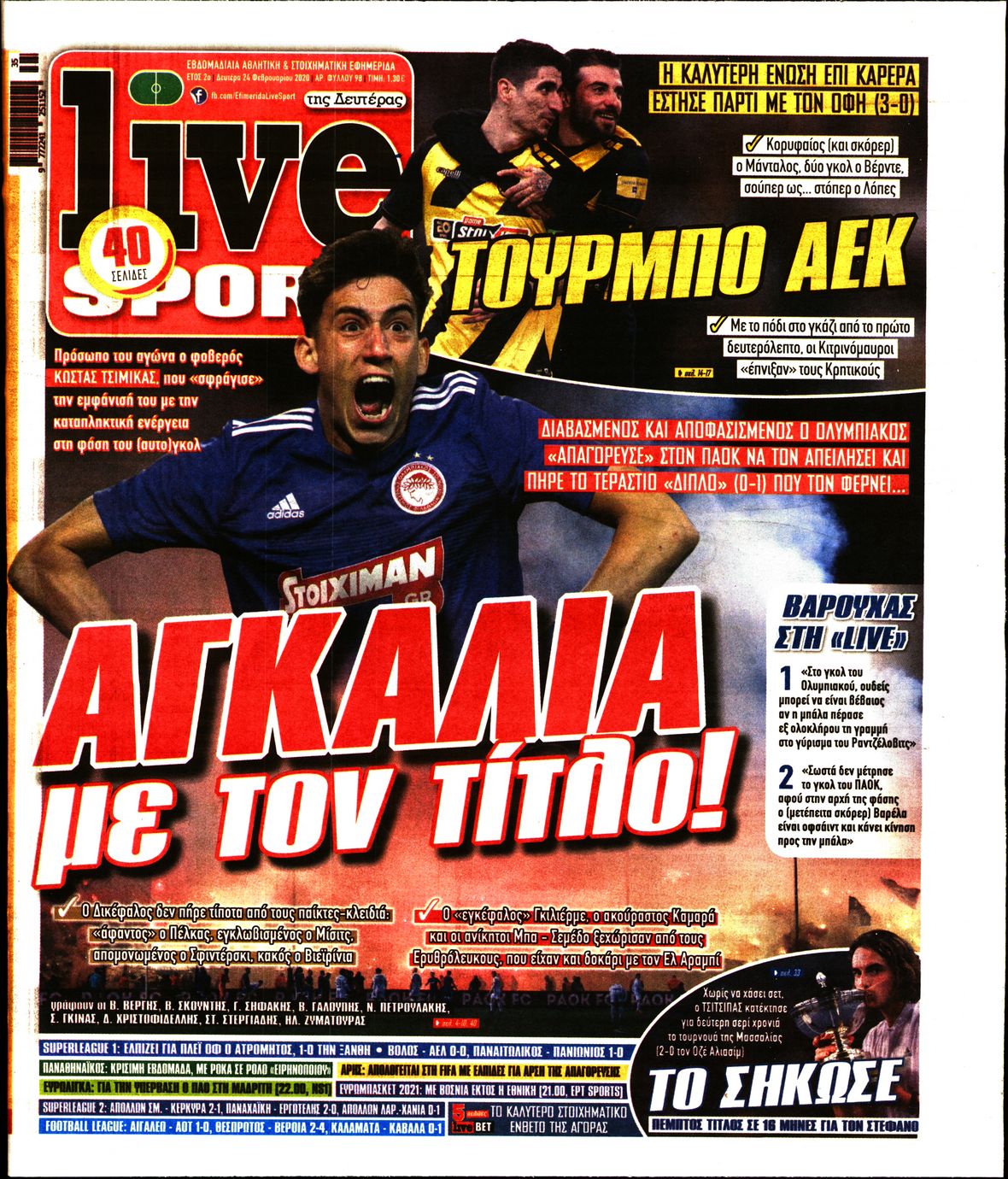 Εξώφυλο εφημερίδας LIVE SPORT 2020-02-24