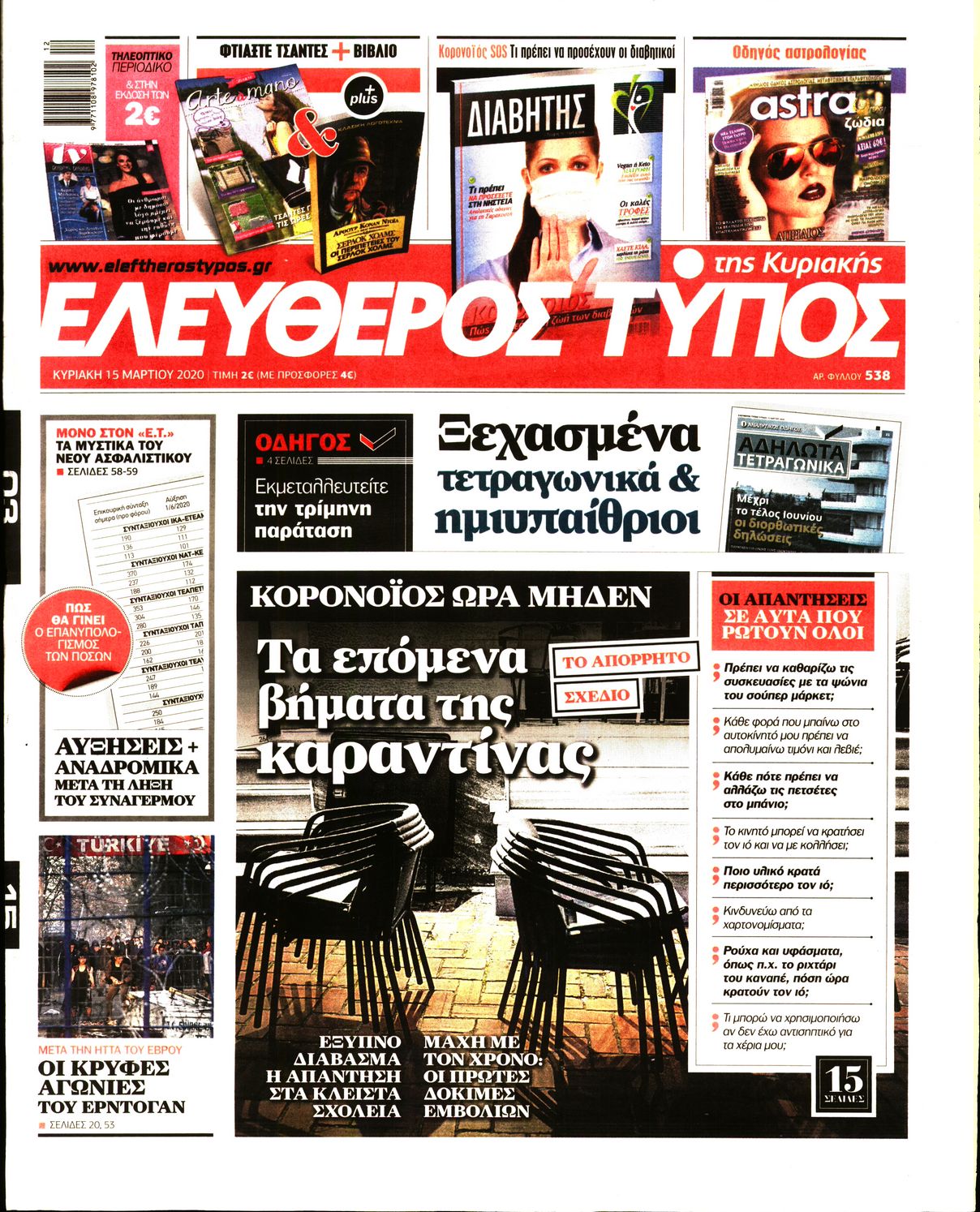 Εξώφυλο εφημερίδας ΕΛΕΥΘΕΡΟΣ ΤΥΠΟΣ 2020-03-15