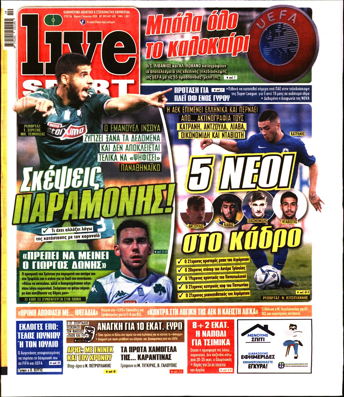 Εξώφυλο εφημερίδας LIVE SPORT 2020-04-02
