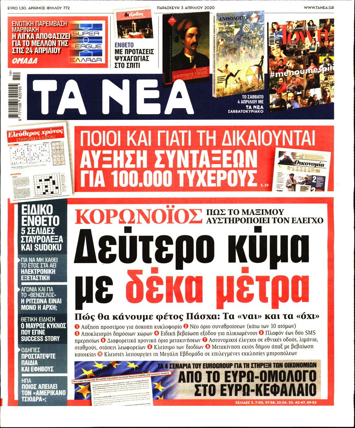 Εξώφυλο εφημερίδας ΤΑ ΝΕΑ 2020-04-03