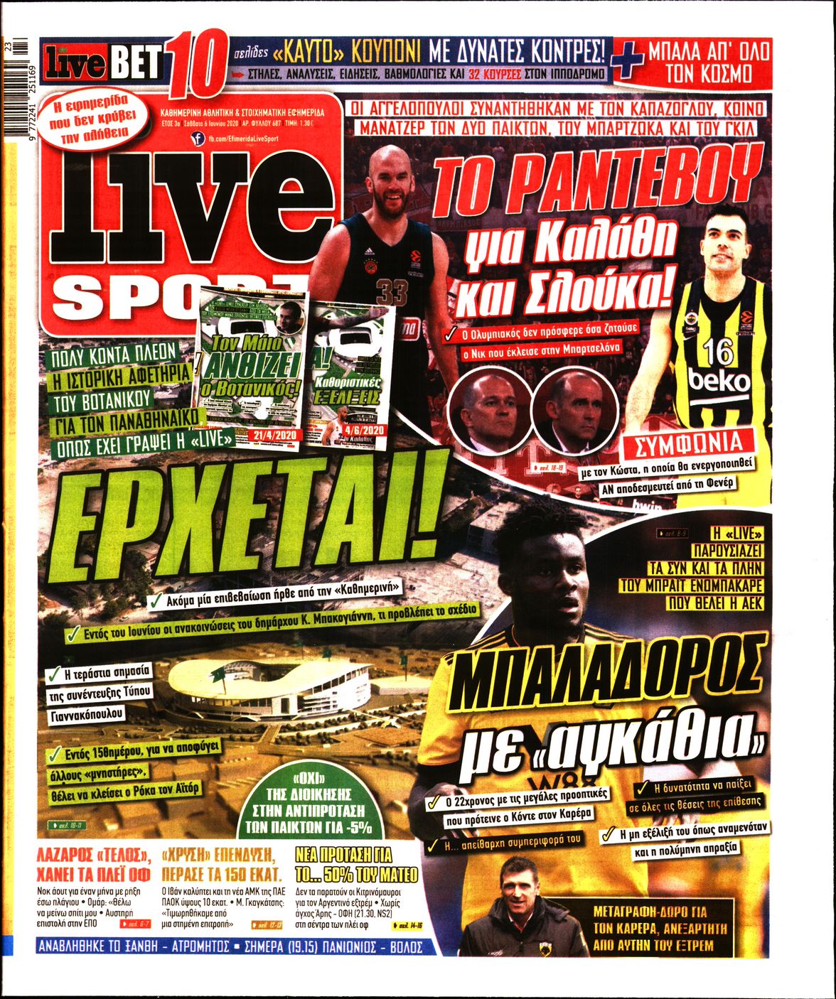 Εξώφυλο εφημερίδας LIVE SPORT 2020-06-06