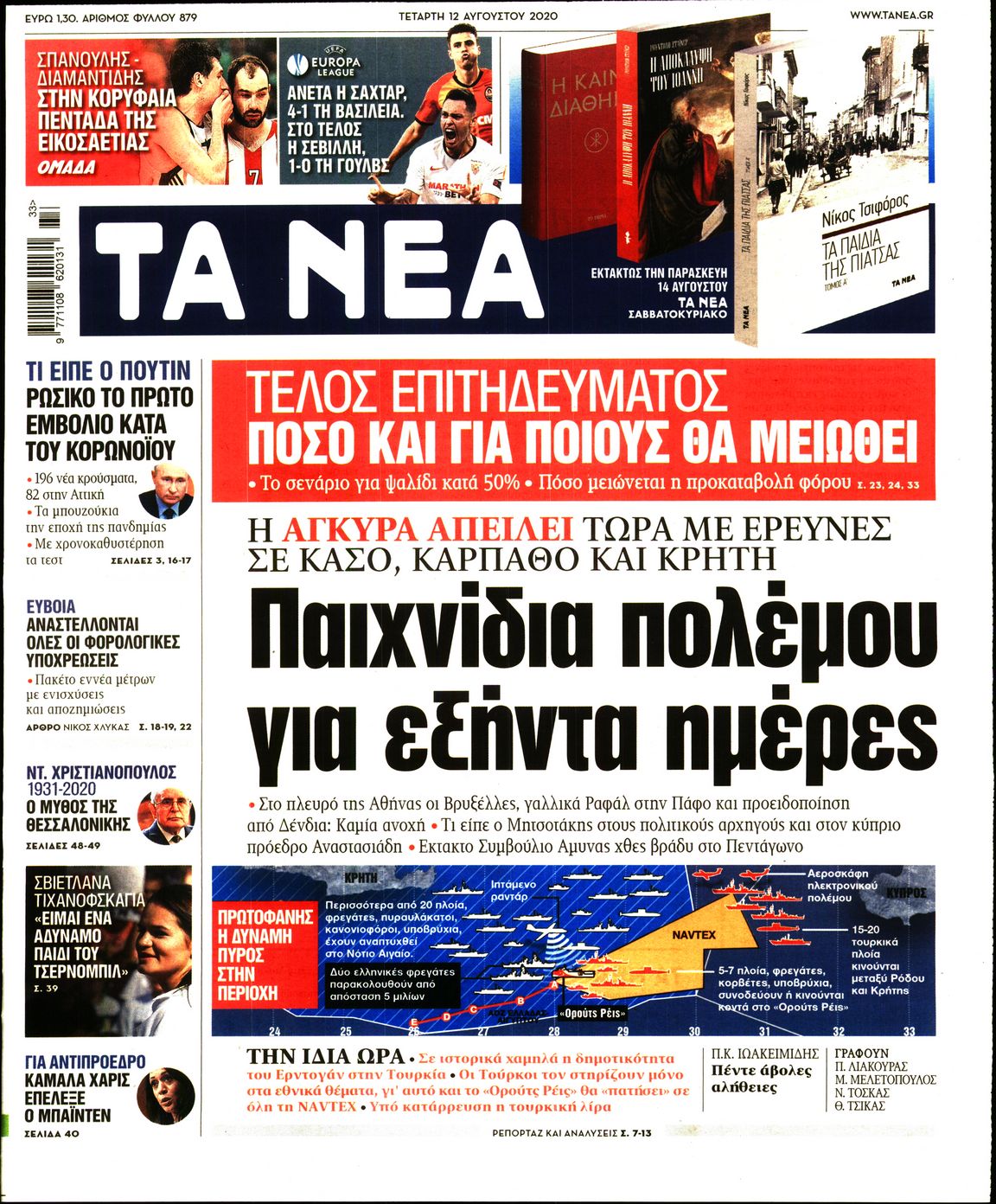 Εξώφυλο εφημερίδας ΤΑ ΝΕΑ 2020-08-12