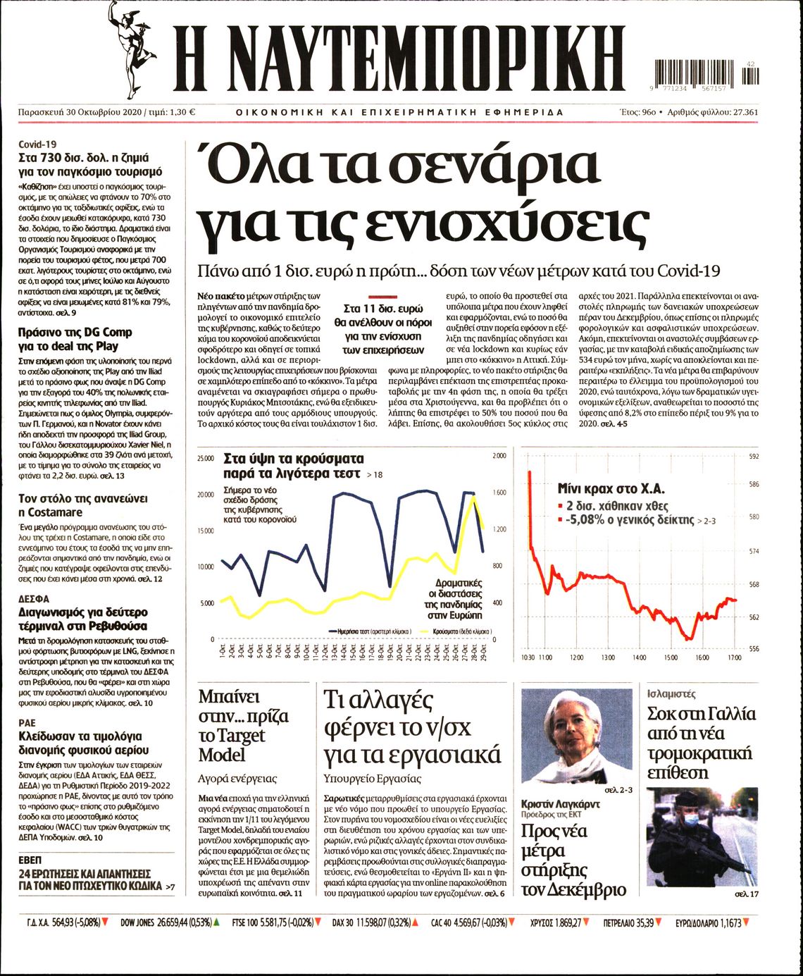 Εξώφυλο εφημερίδας ΝΑΥΤΕΜΠΟΡΙΚΗ 2020-10-30