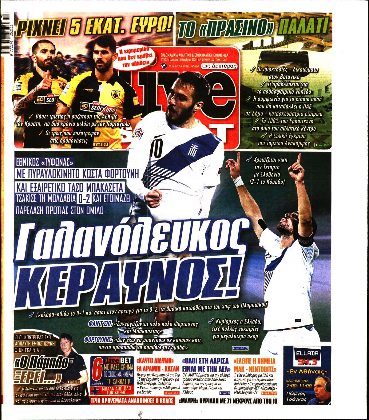 Εξώφυλο εφημερίδας LIVE SPORT 2020-11-16