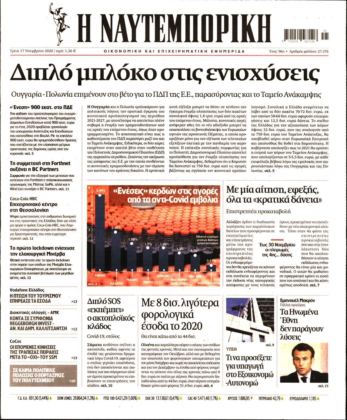 Εξώφυλο εφημερίδας ΝΑΥΤΕΜΠΟΡΙΚΗ 2020-11-17