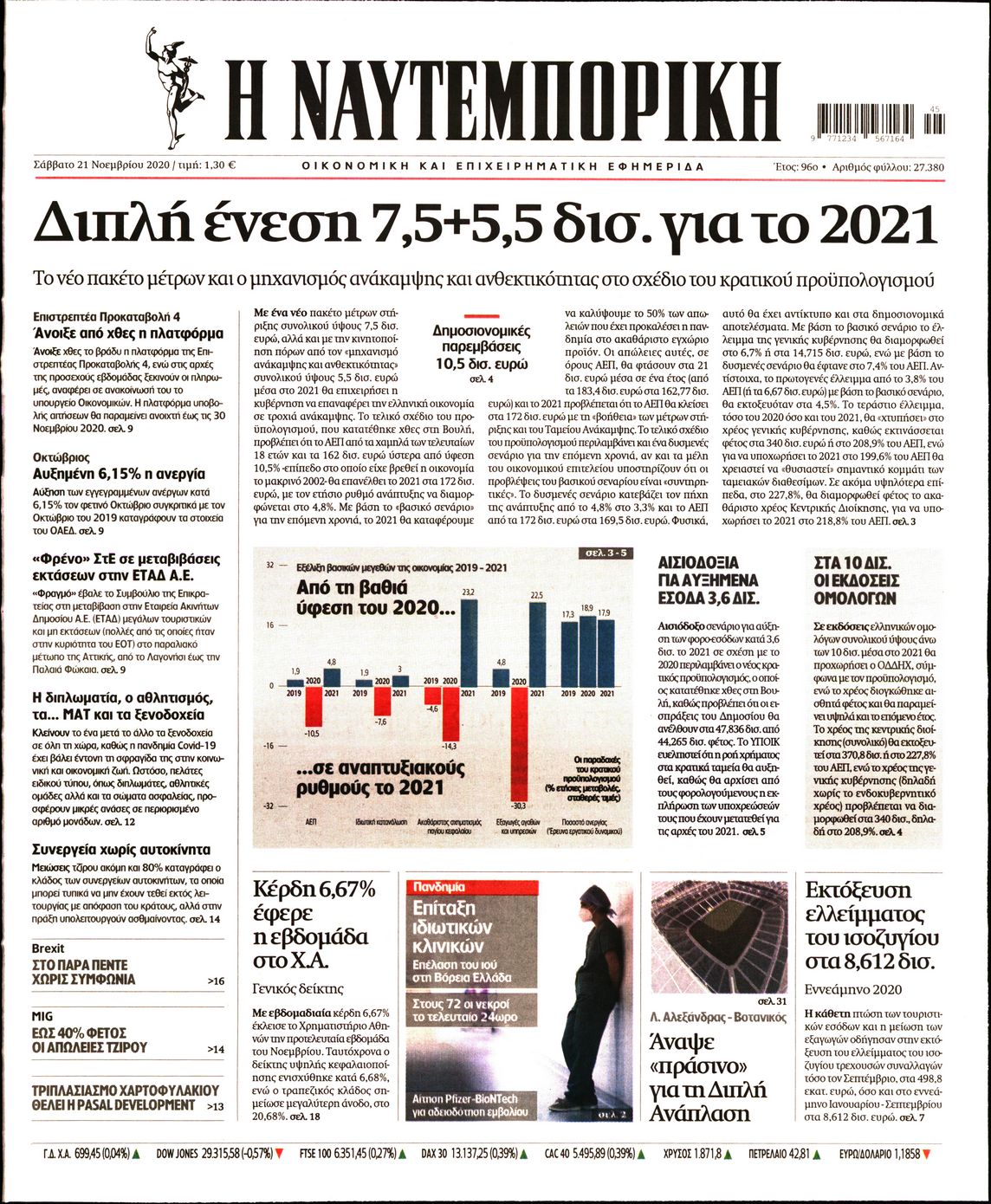Εξώφυλο εφημερίδας ΝΑΥΤΕΜΠΟΡΙΚΗ 2020-11-21
