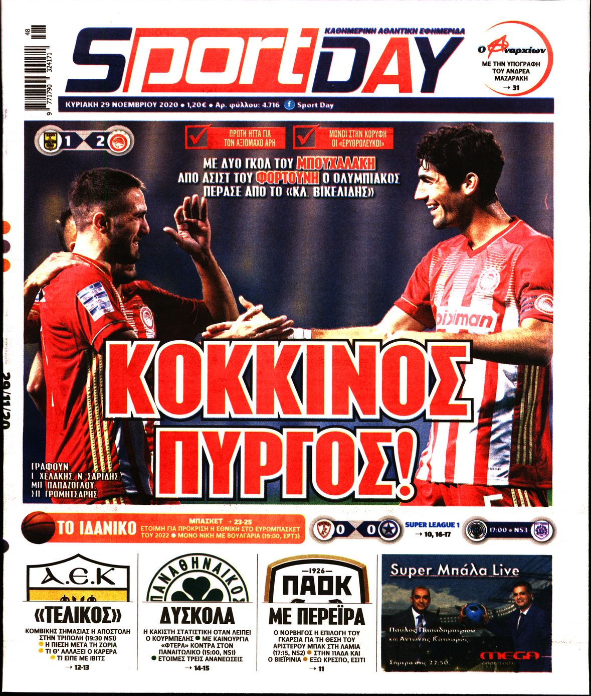 Εξώφυλο εφημερίδας SPORTDAY 2020-11-29