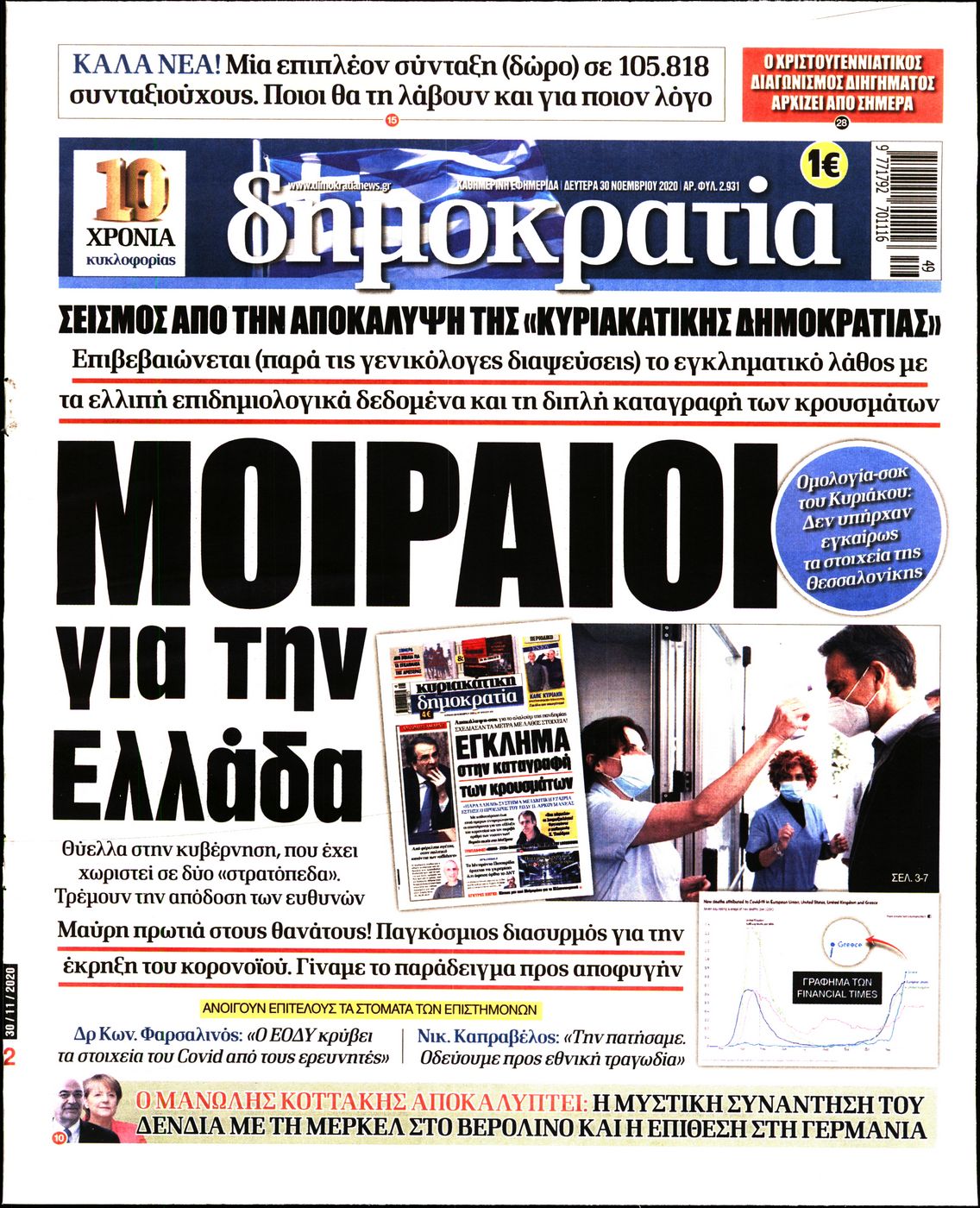 Εξώφυλο εφημερίδας ΔΗΜΟΚΡΑΤΙΑ Sun, 29 Nov 2020 22:00:00 GMT