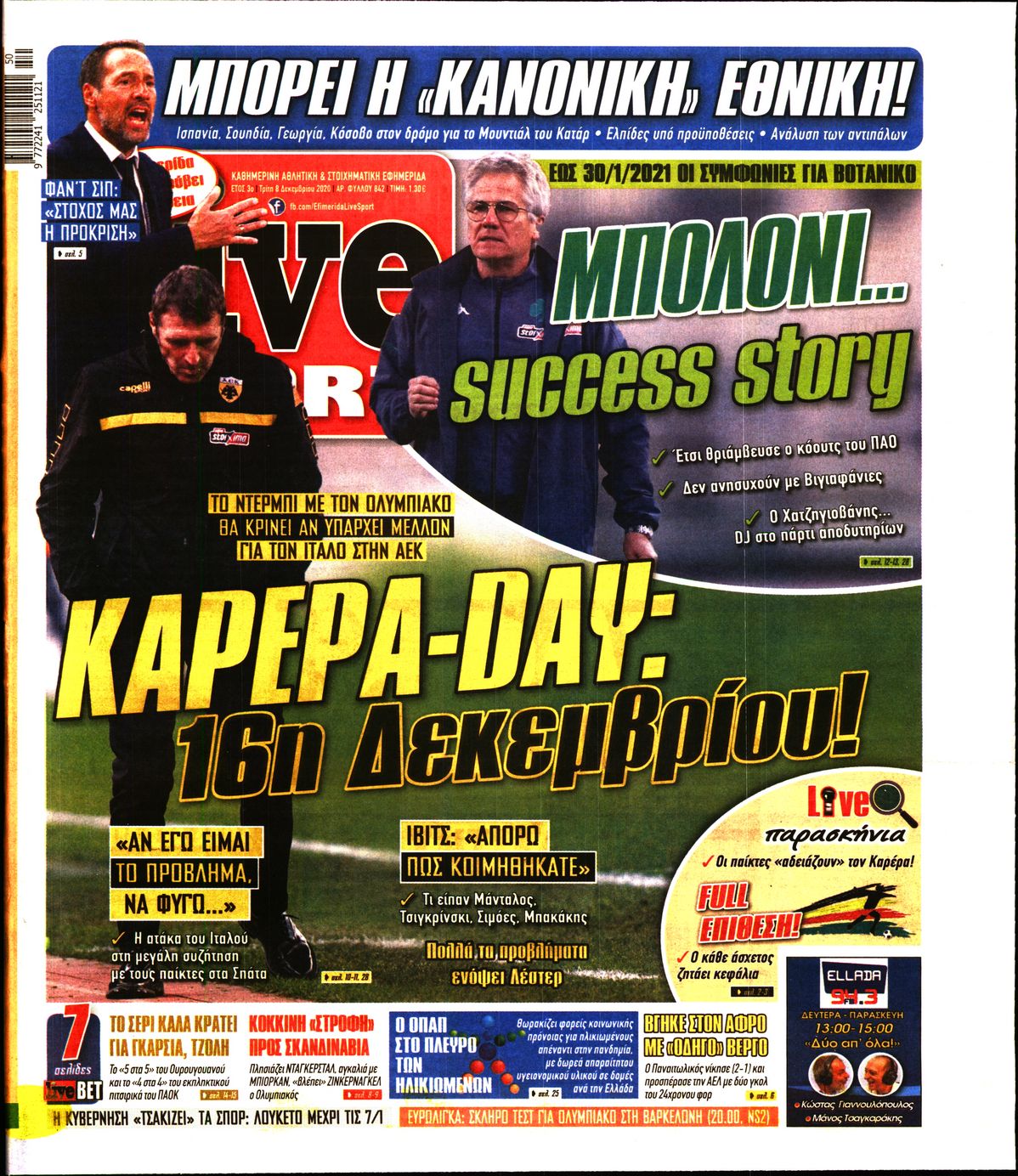 Εξώφυλο εφημερίδας LIVE SPORT 2020-12-08