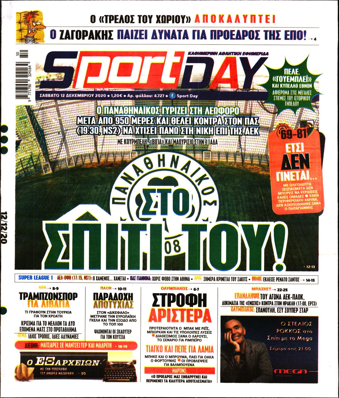 Εξώφυλο εφημερίδας SPORTDAY 2020-12-12