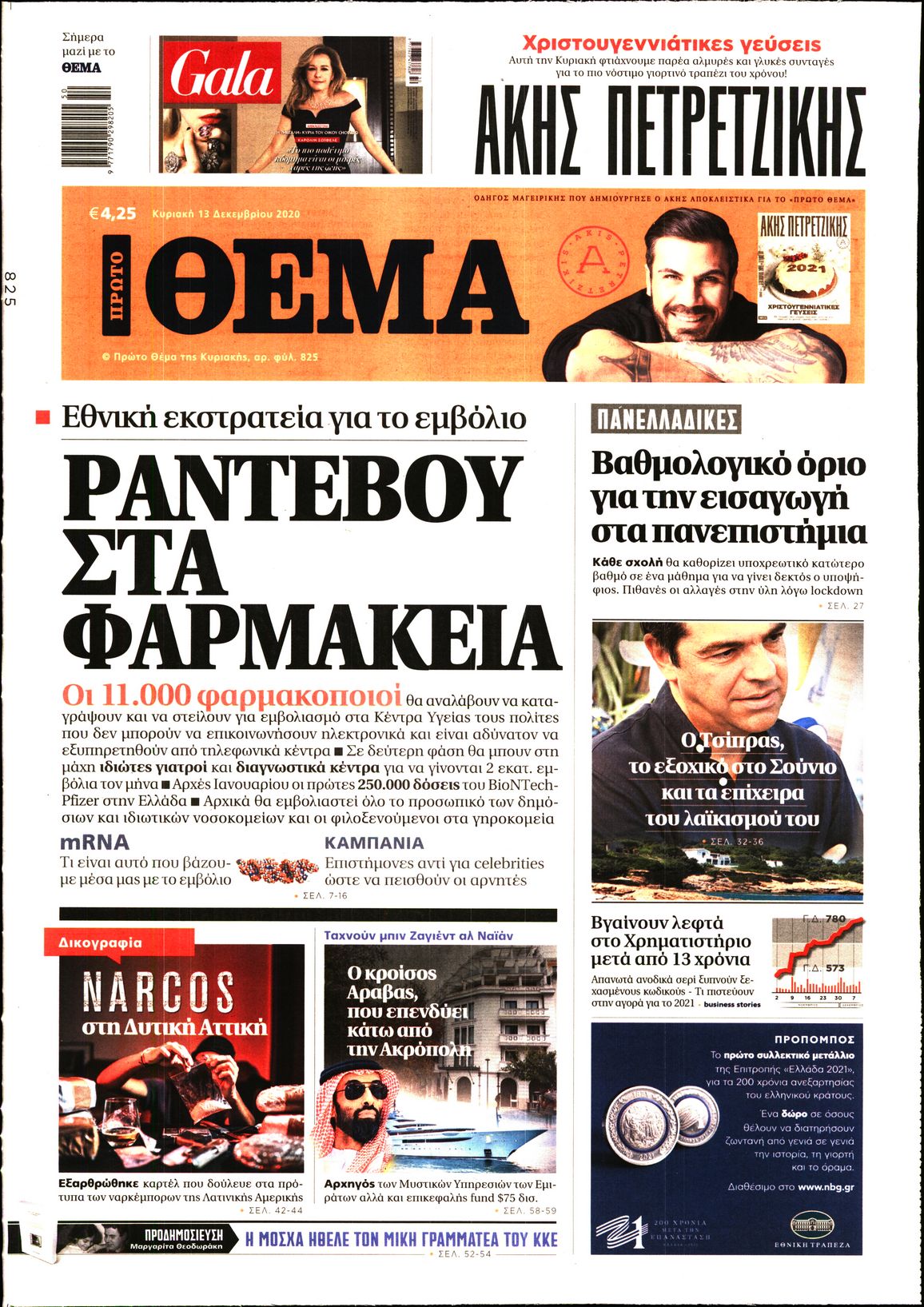 Εξώφυλο εφημερίδας ΠΡΩΤΟ ΘΕΜΑ 2020-12-13