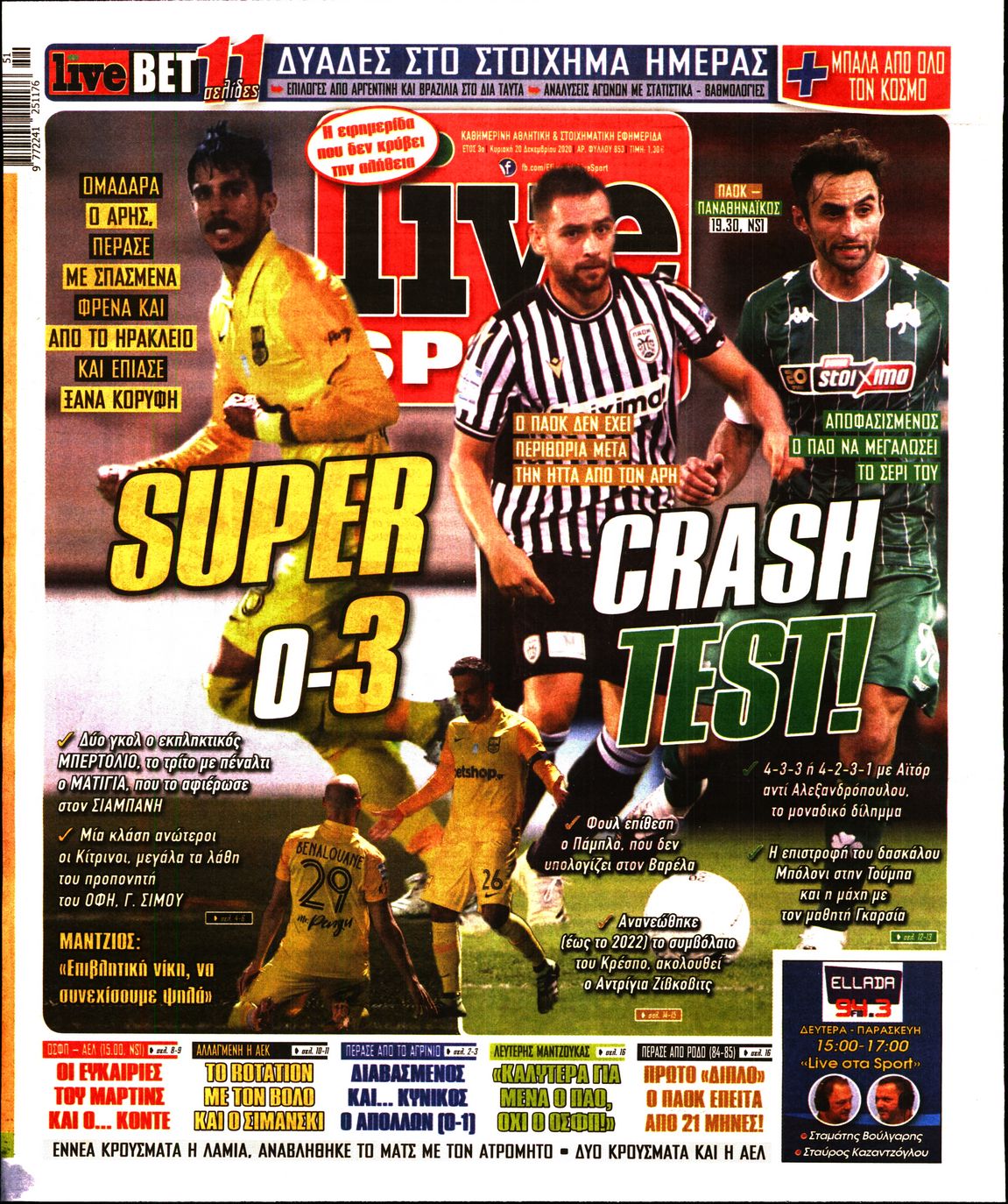 Εξώφυλο εφημερίδας LIVE SPORT 2020-12-20