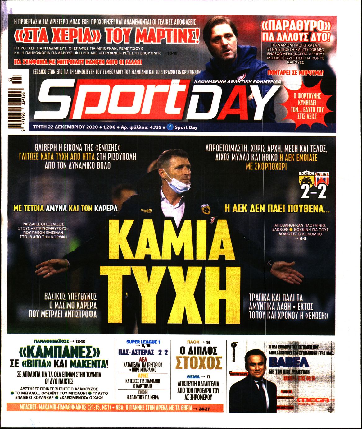 Εξώφυλο εφημερίδας SPORTDAY 2020-12-22