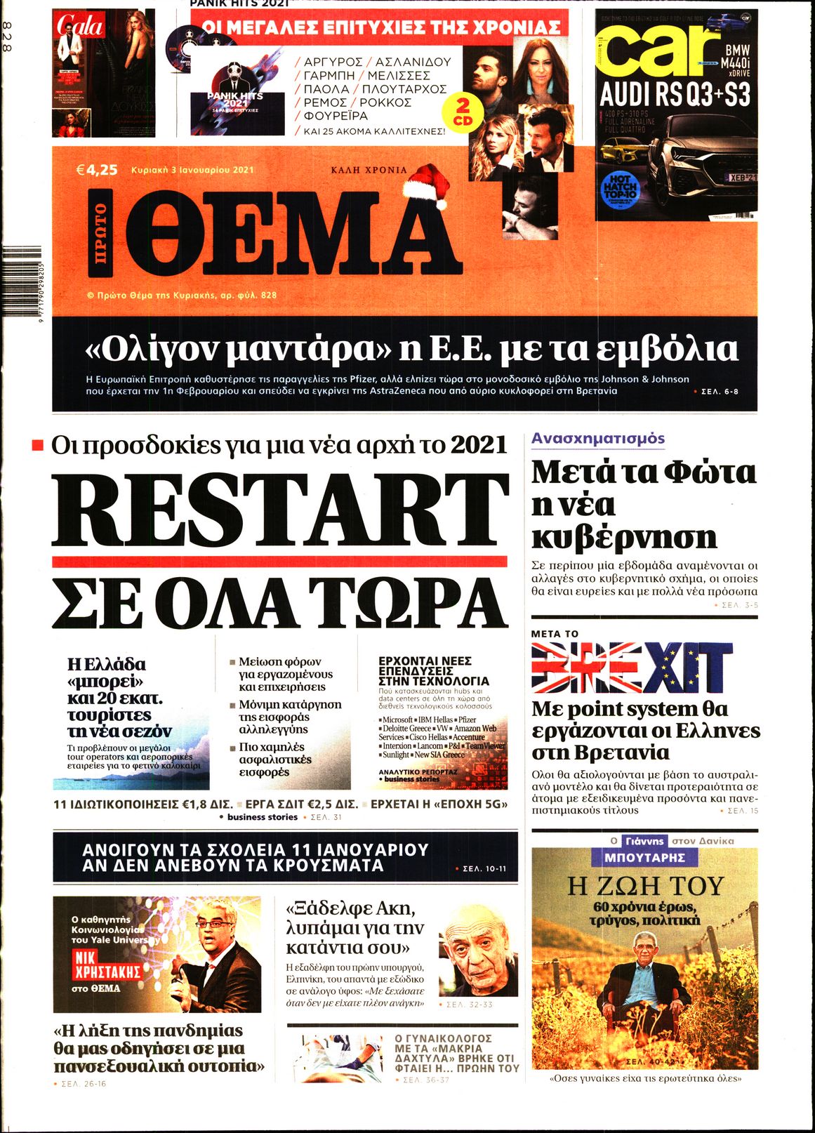 Εξώφυλο εφημερίδας ΠΡΩΤΟ ΘΕΜΑ 2021-01-03