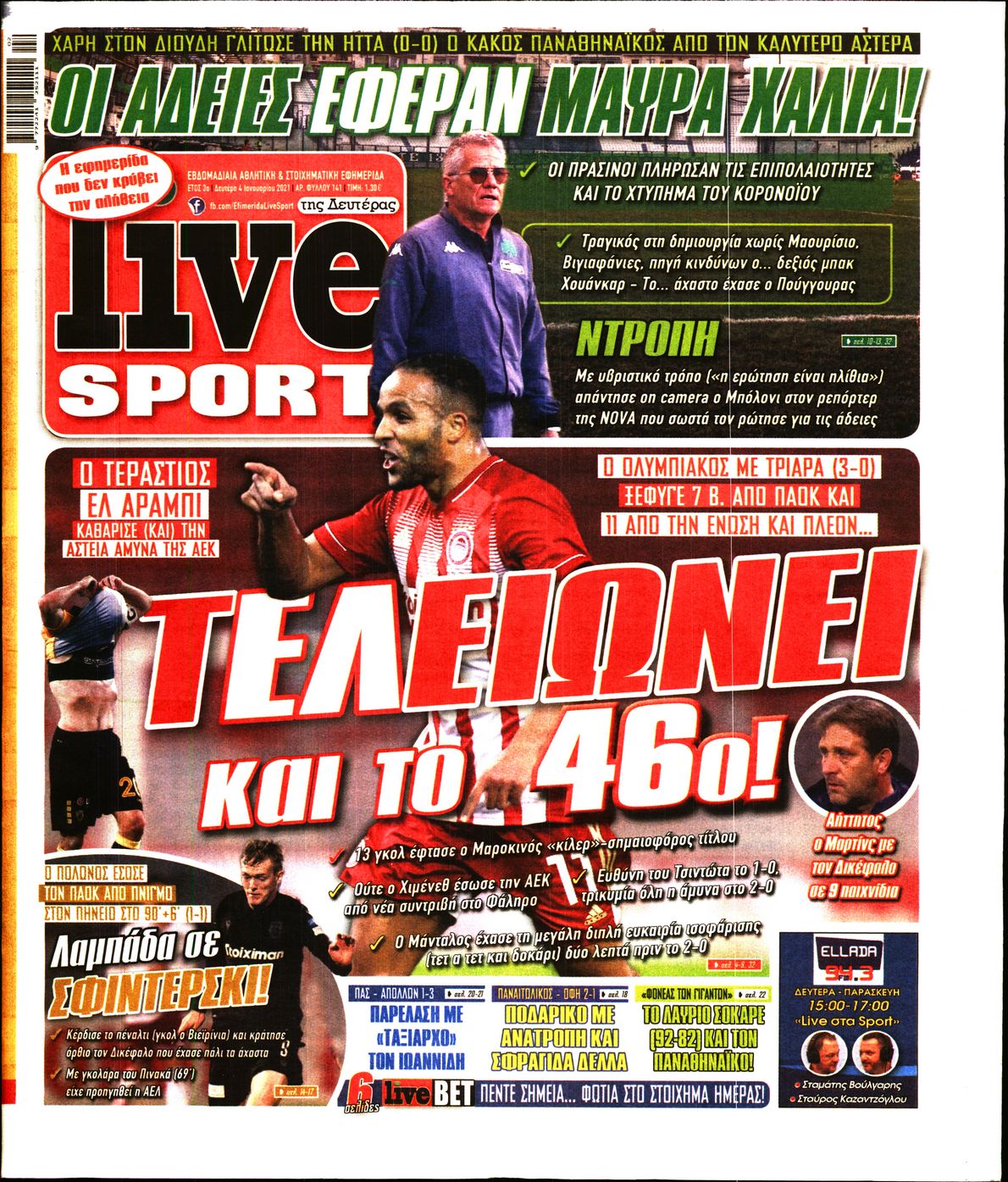 Εξώφυλο εφημερίδας LIVE SPORT 2021-01-04