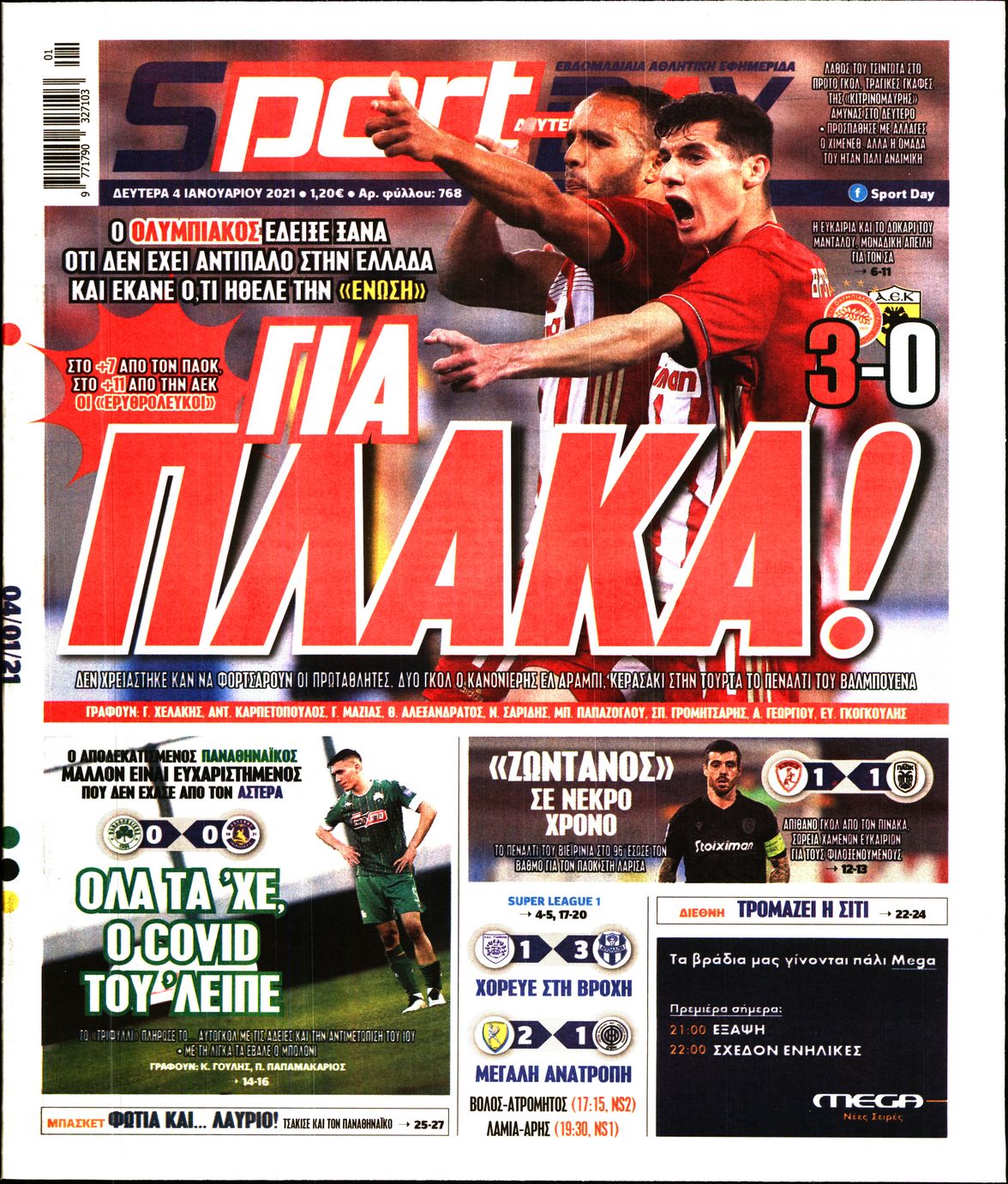Εξώφυλο εφημερίδας SPORTDAY 2021-01-04