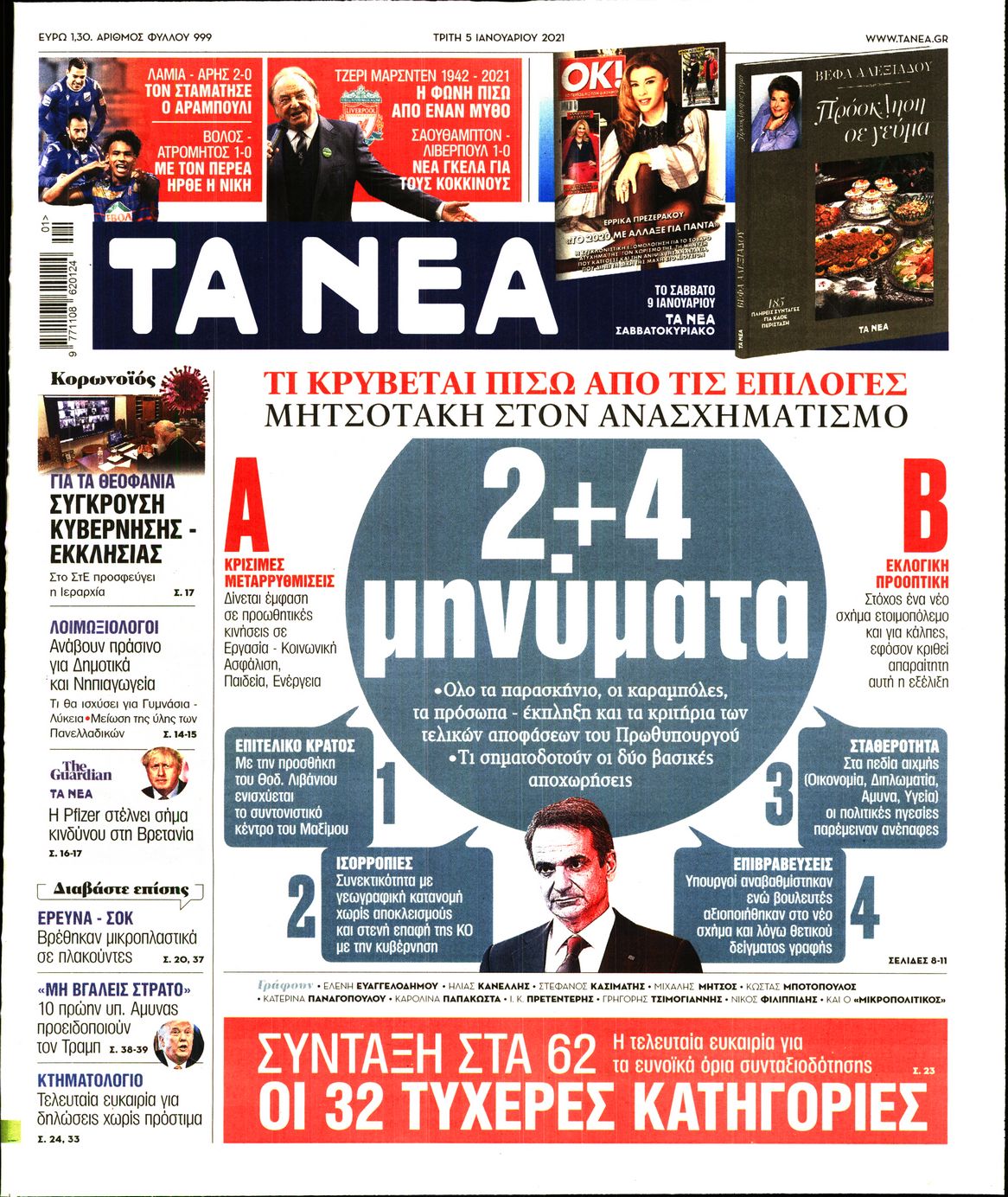 Εξώφυλο εφημερίδας ΤΑ ΝΕΑ 2021-01-05