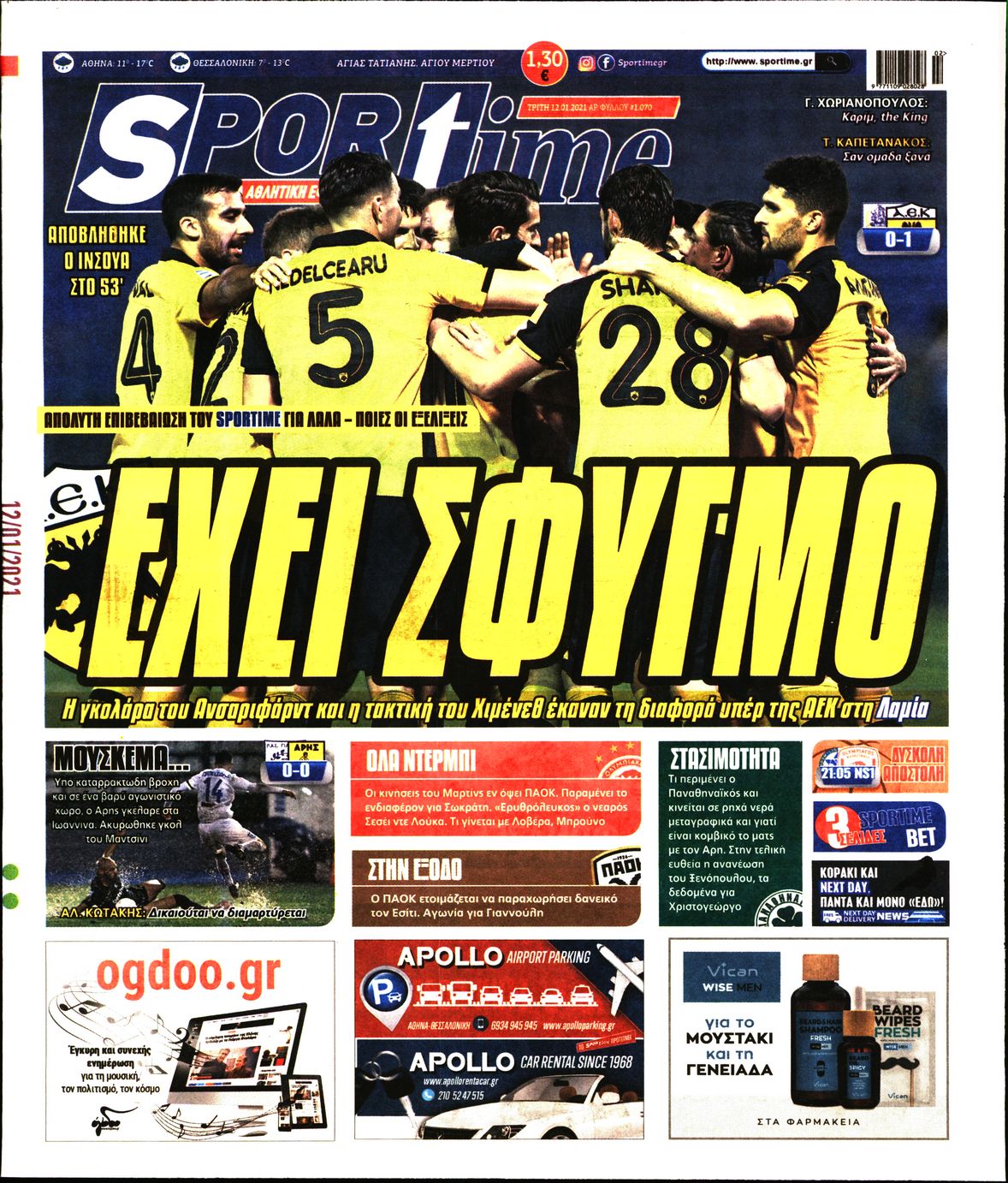 Εξώφυλο εφημερίδας SPORTIME 2021-01-12