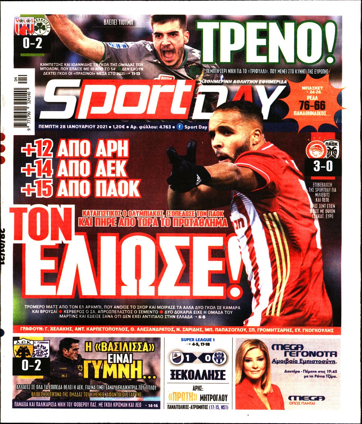 Εξώφυλο εφημερίδας SPORTDAY 2021-01-28