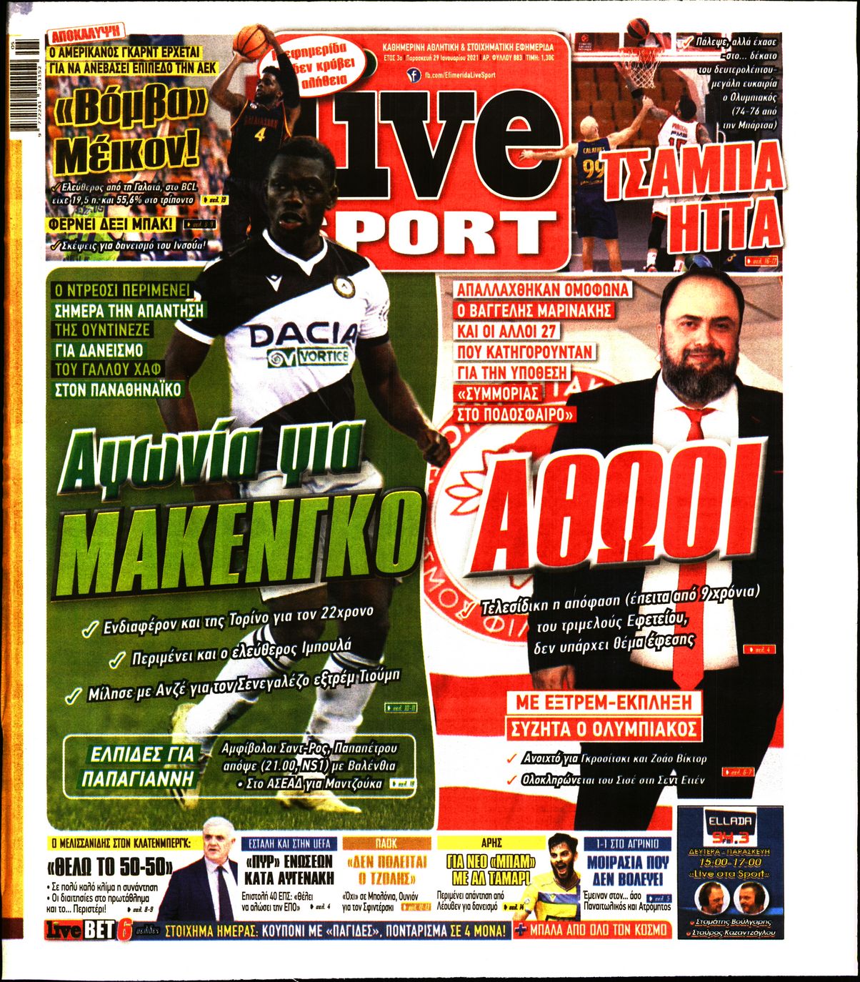Εξώφυλο εφημερίδας LIVE SPORT 2021-01-29