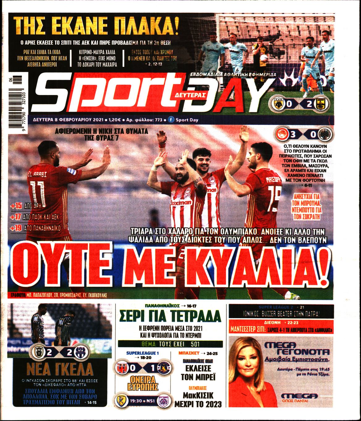 Εξώφυλο εφημερίδας SPORTDAY 2021-02-08