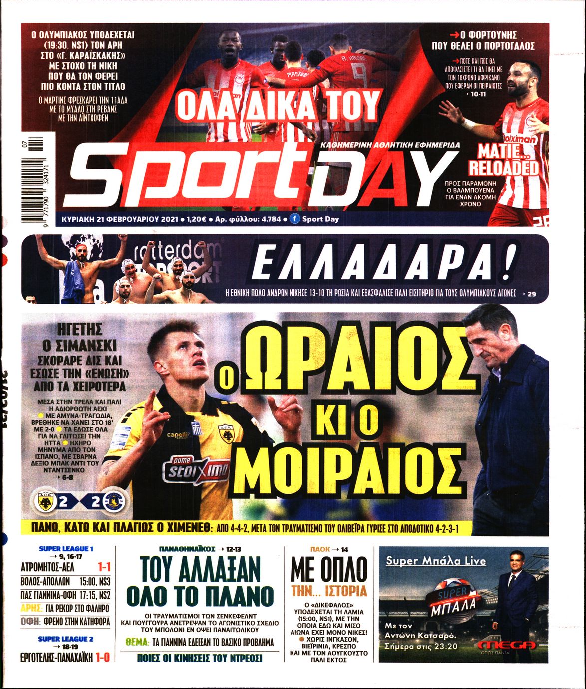 Εξώφυλο εφημερίδας SPORTDAY 2021-02-21