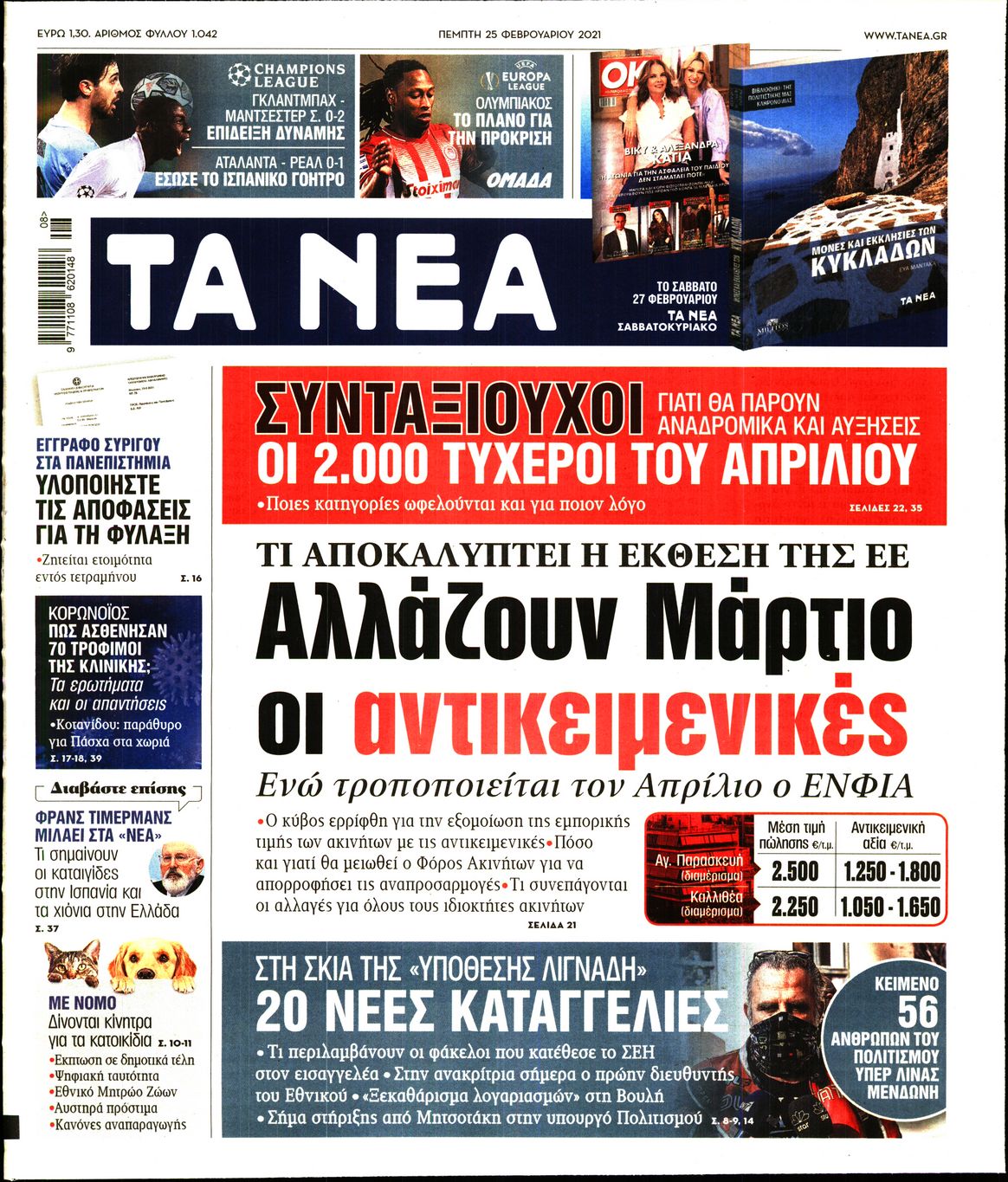 Εξώφυλο εφημερίδας ΤΑ ΝΕΑ 2021-02-25