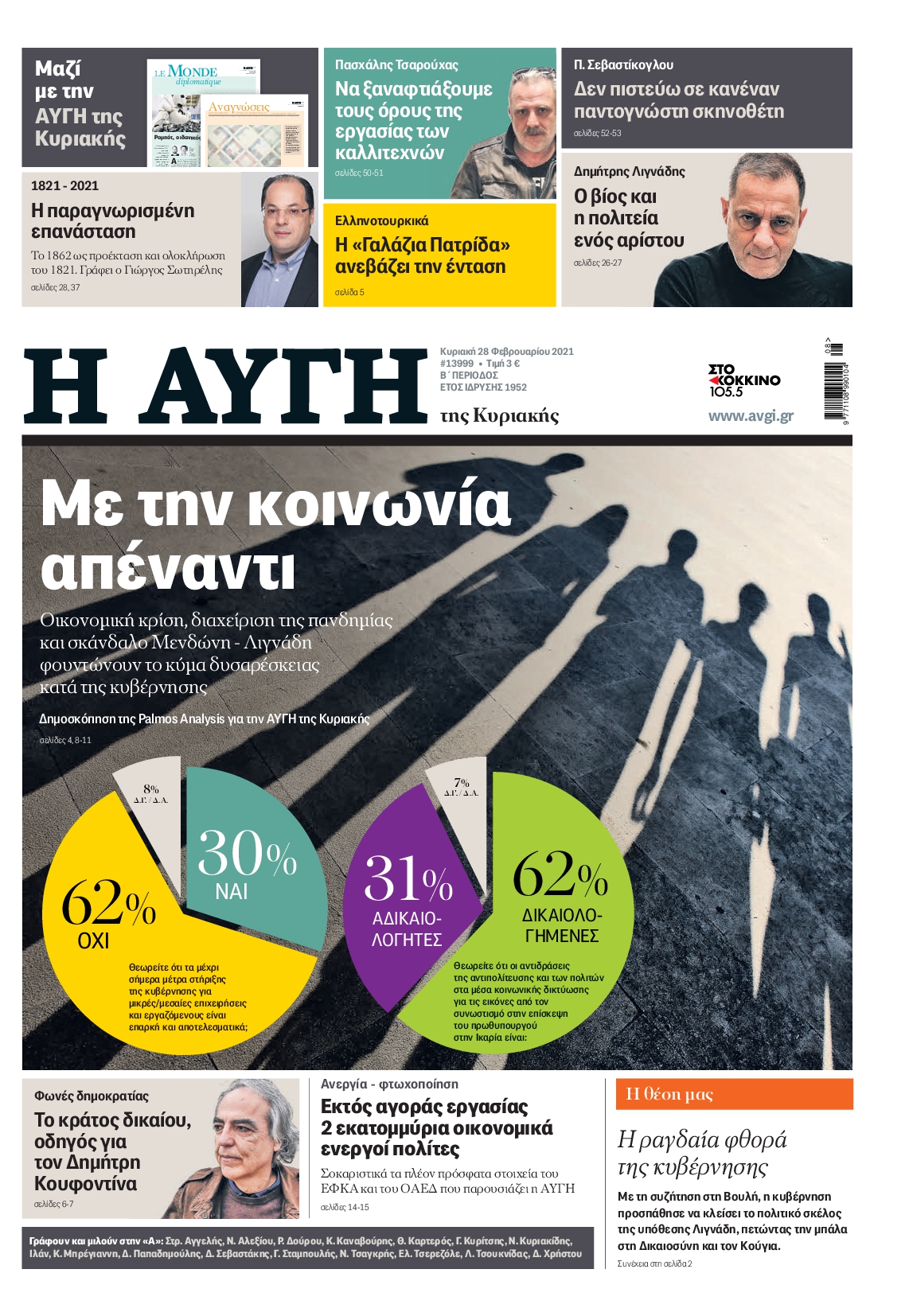 Εξώφυλο εφημερίδας ΑΥΓΗ 2021-02-28