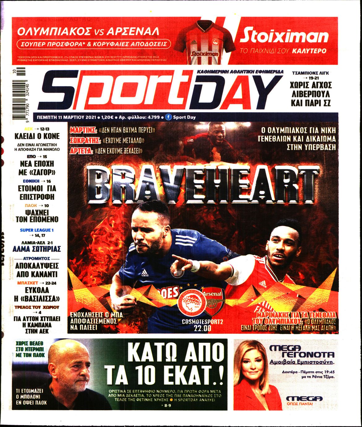 Εξώφυλο εφημερίδας SPORTDAY 2021-03-11