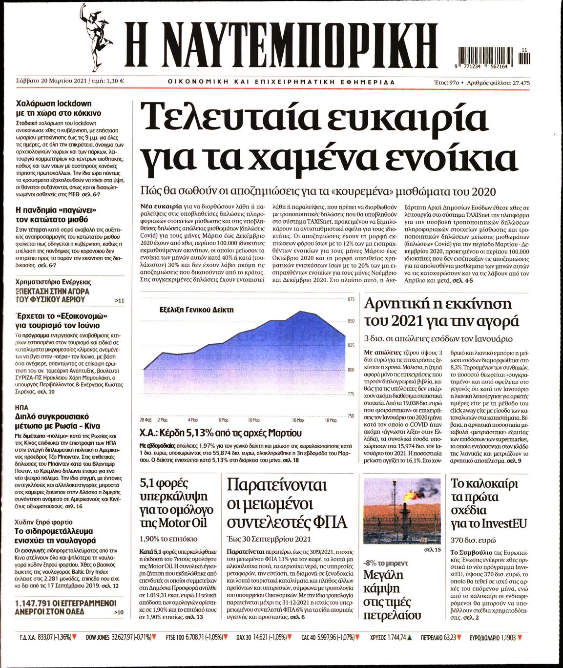 Εξώφυλο εφημερίδας ΝΑΥΤΕΜΠΟΡΙΚΗ 2021-03-20