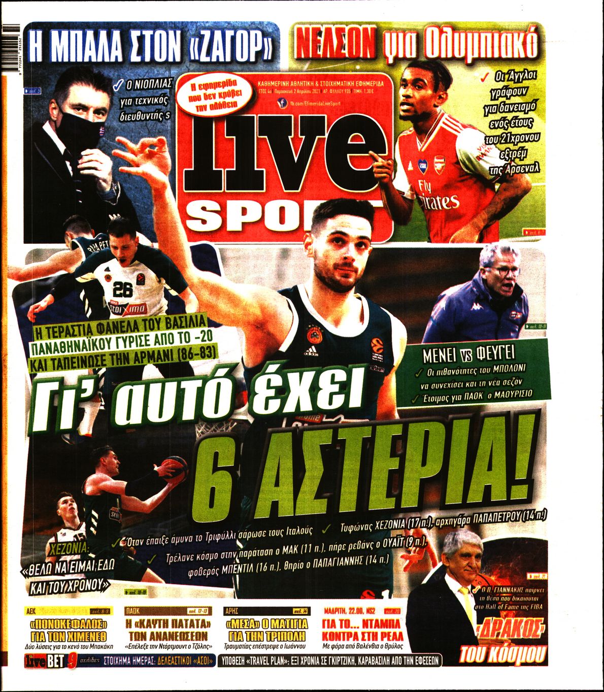 Εξώφυλο εφημερίδας LIVE SPORT 2021-04-02