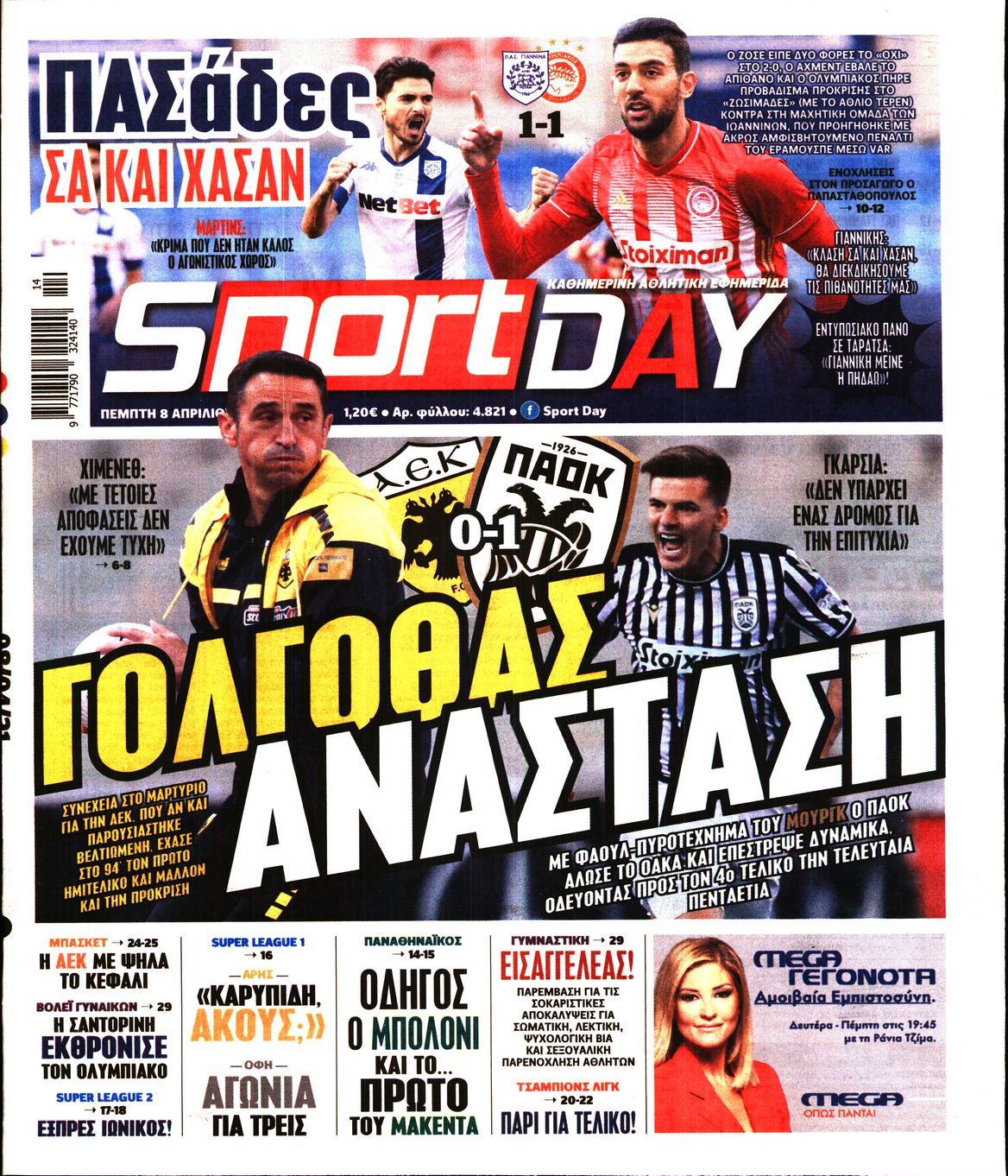 Εξώφυλο εφημερίδας SPORTDAY 2021-04-08