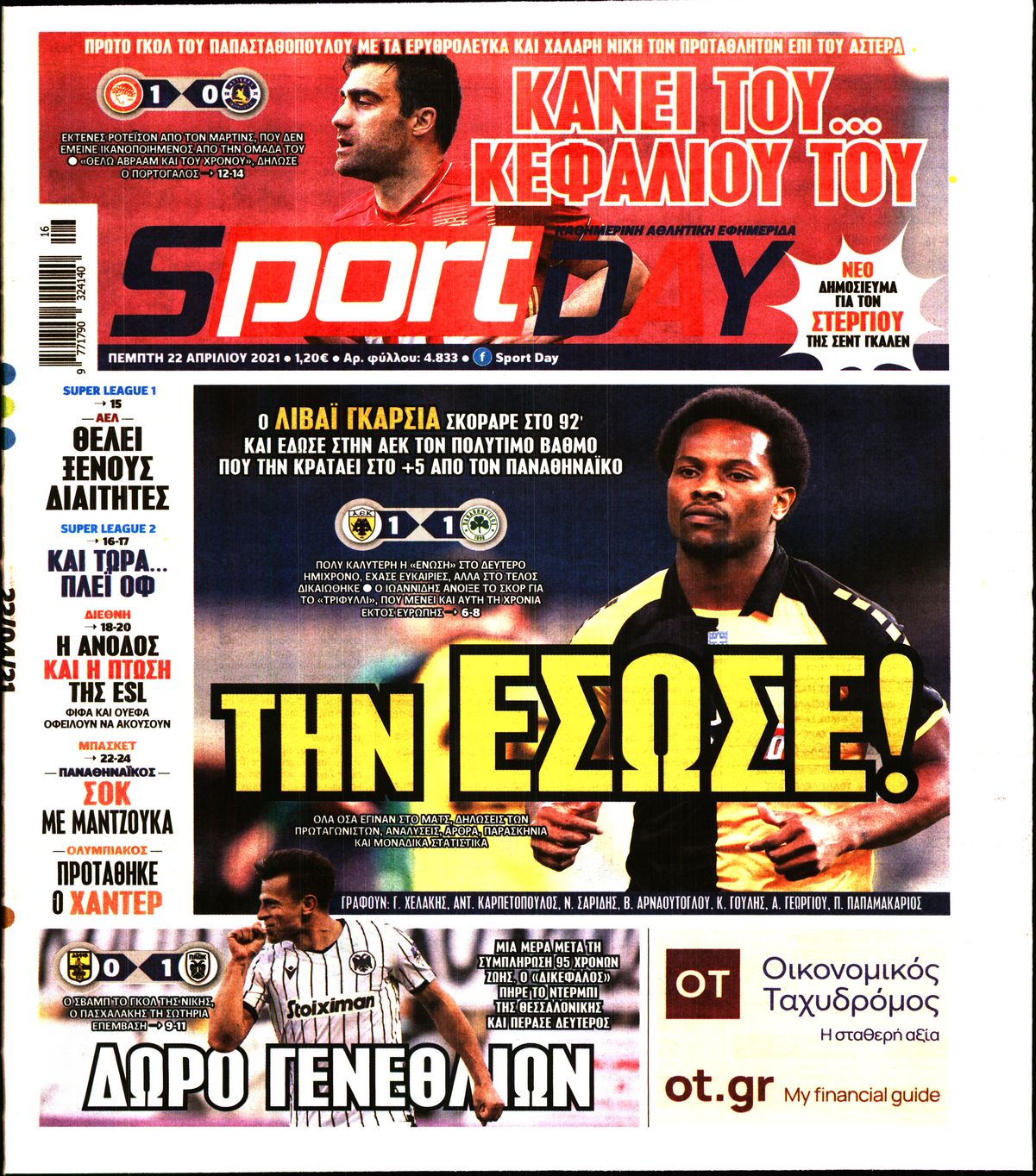 Εξώφυλο εφημερίδας SPORTDAY 2021-04-22