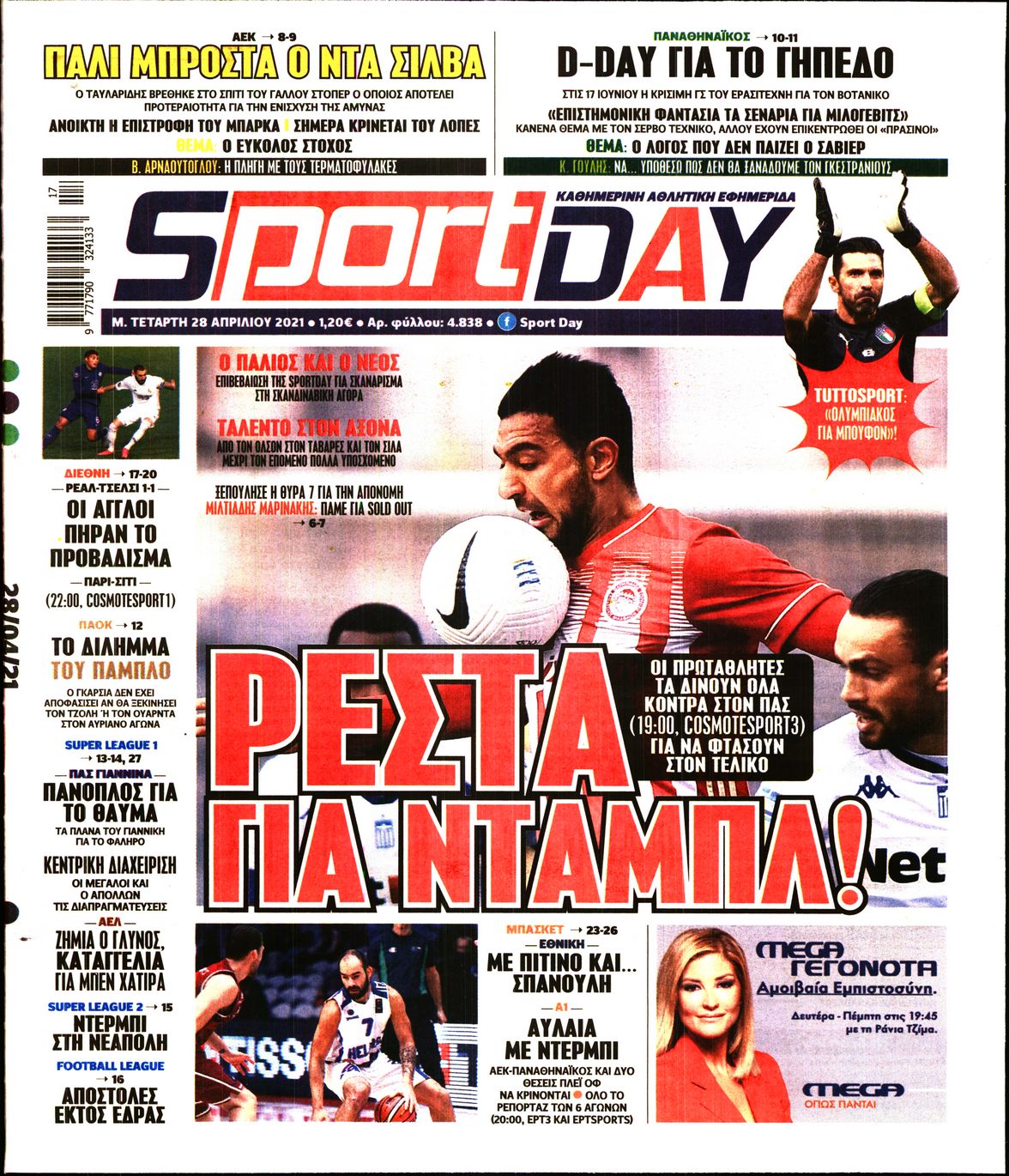 Εξώφυλο εφημερίδας SPORTDAY 2021-04-28