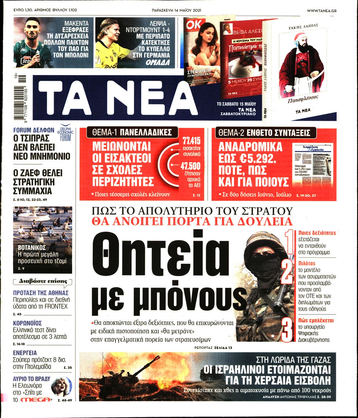 Εξώφυλο εφημερίδας ΤΑ ΝΕΑ 2021-05-14