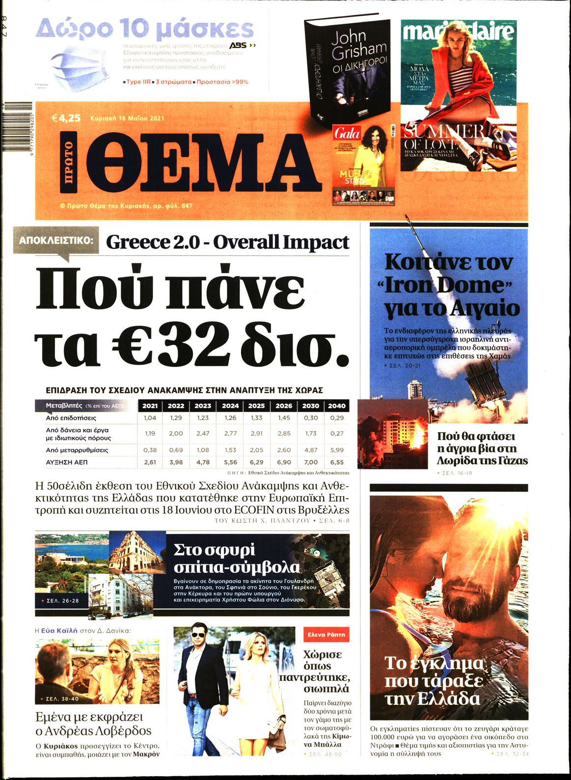 Εξώφυλο εφημερίδας ΠΡΩΤΟ ΘΕΜΑ 2021-05-16