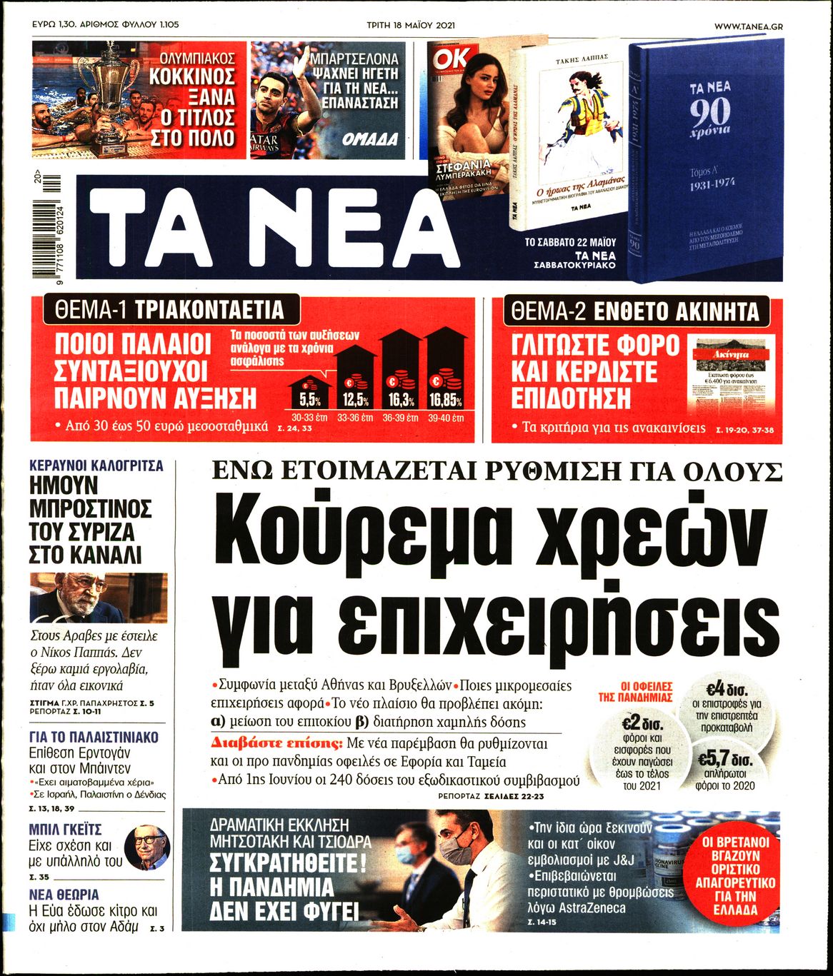 Εξώφυλο εφημερίδας ΤΑ ΝΕΑ 2021-05-18