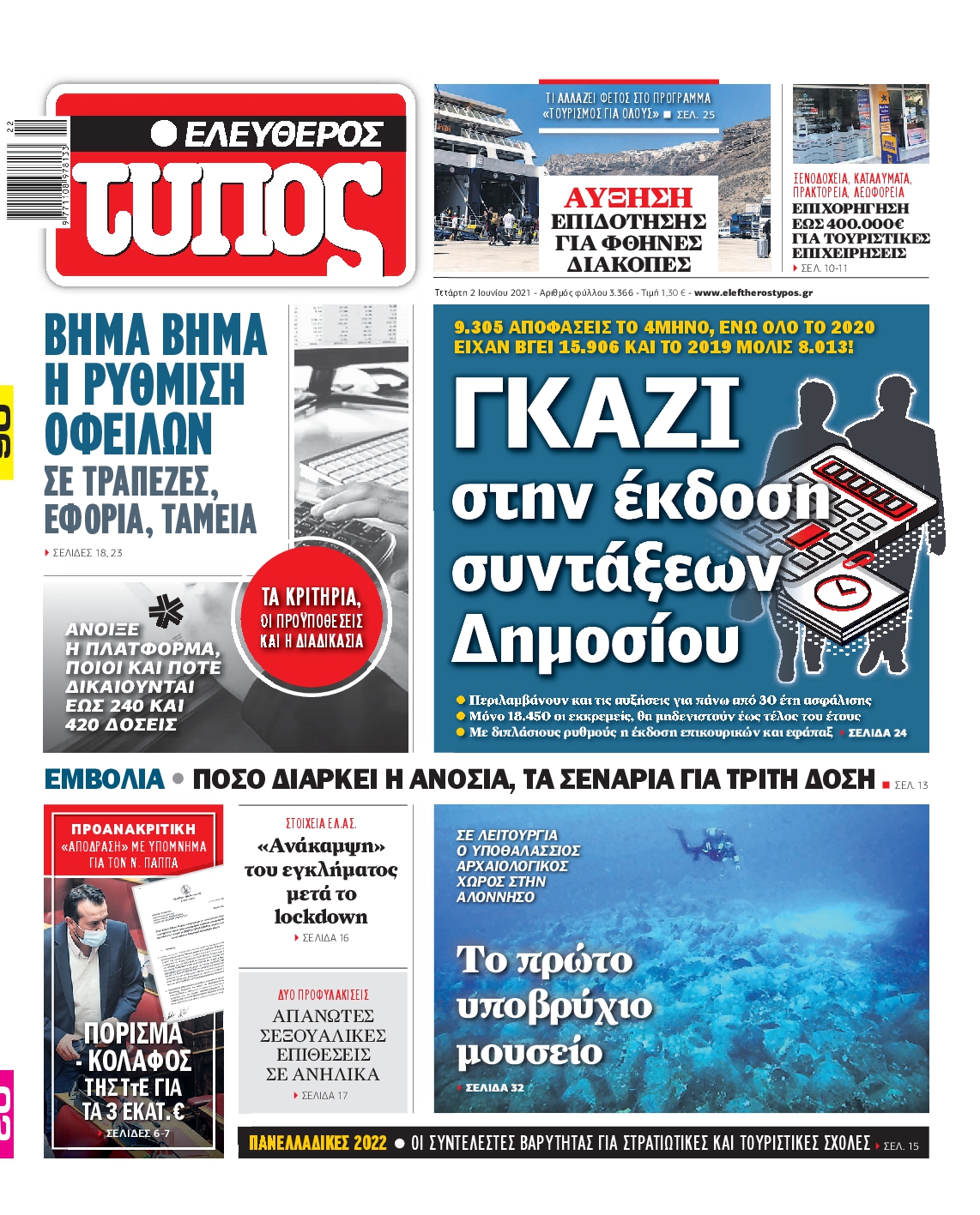 Εξώφυλο εφημερίδας ΕΛΕΥΘΕΡΟΣ ΤΥΠΟΣ 2021-06-02