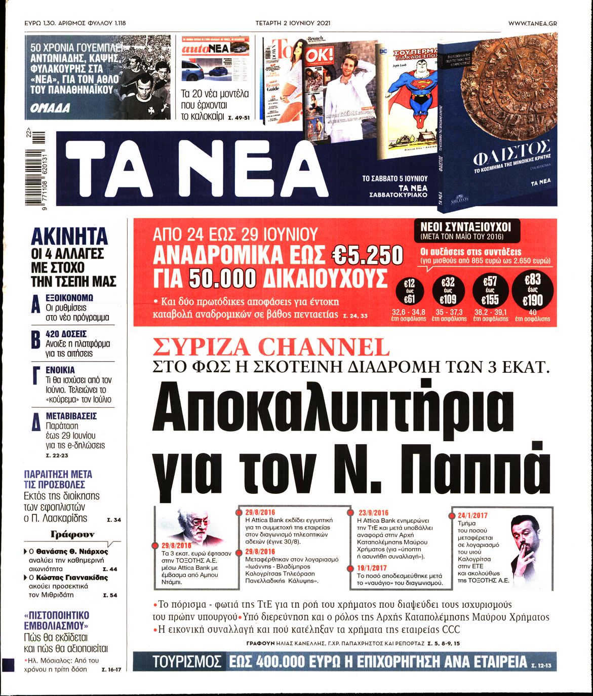 Εξώφυλο εφημερίδας ΤΑ ΝΕΑ 2021-06-02