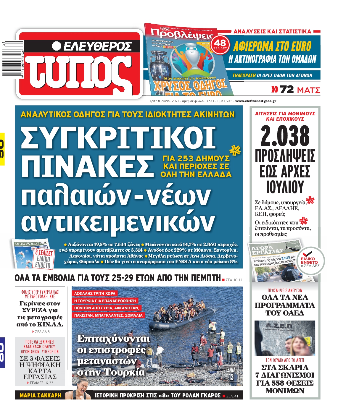 Εξώφυλο εφημερίδας ΕΛΕΥΘΕΡΟΣ ΤΥΠΟΣ 2021-06-08