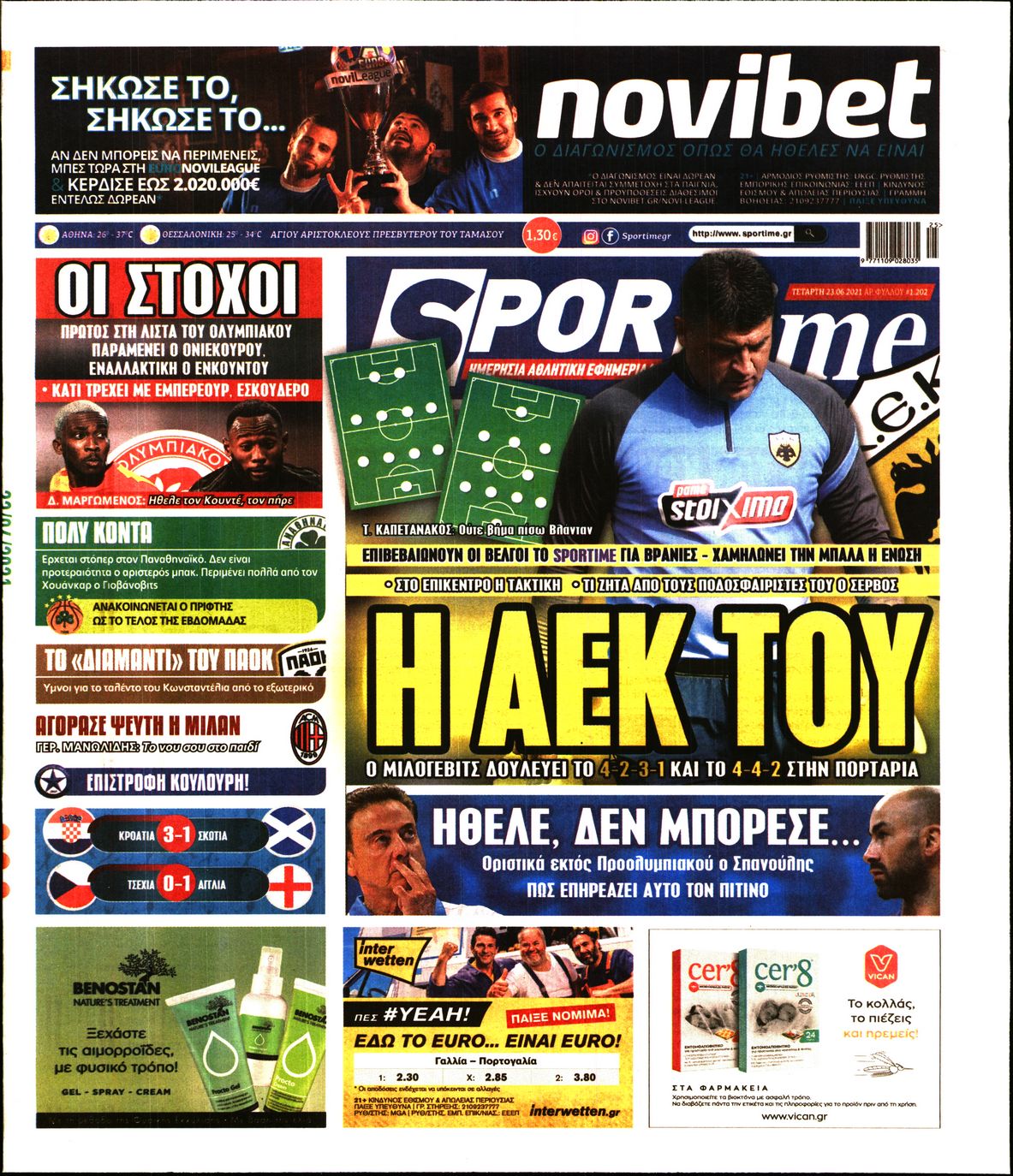 Εξώφυλο εφημερίδας SPORTIME 2021-06-23