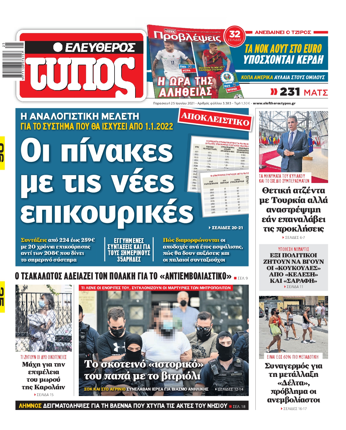 Εξώφυλο εφημερίδας ΕΛΕΥΘΕΡΟΣ ΤΥΠΟΣ 2021-06-25