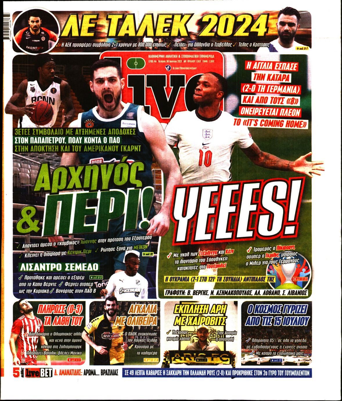 Εξώφυλο εφημερίδας LIVE SPORT 2021-06-30