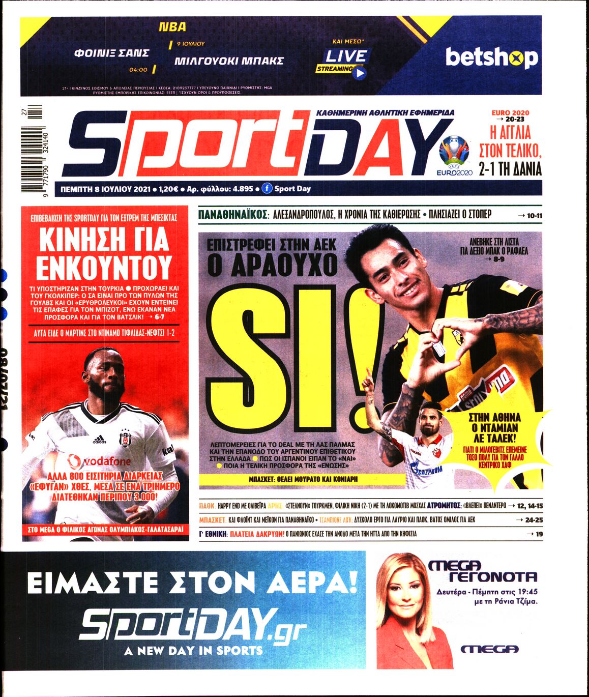 Εξώφυλο εφημερίδας SPORTDAY 2021-07-08