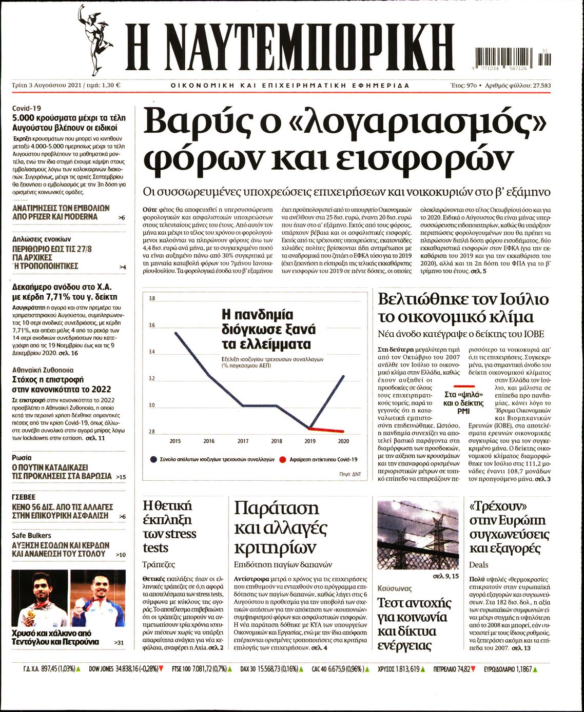 Εξώφυλο εφημερίδας ΝΑΥΤΕΜΠΟΡΙΚΗ 2021-08-03