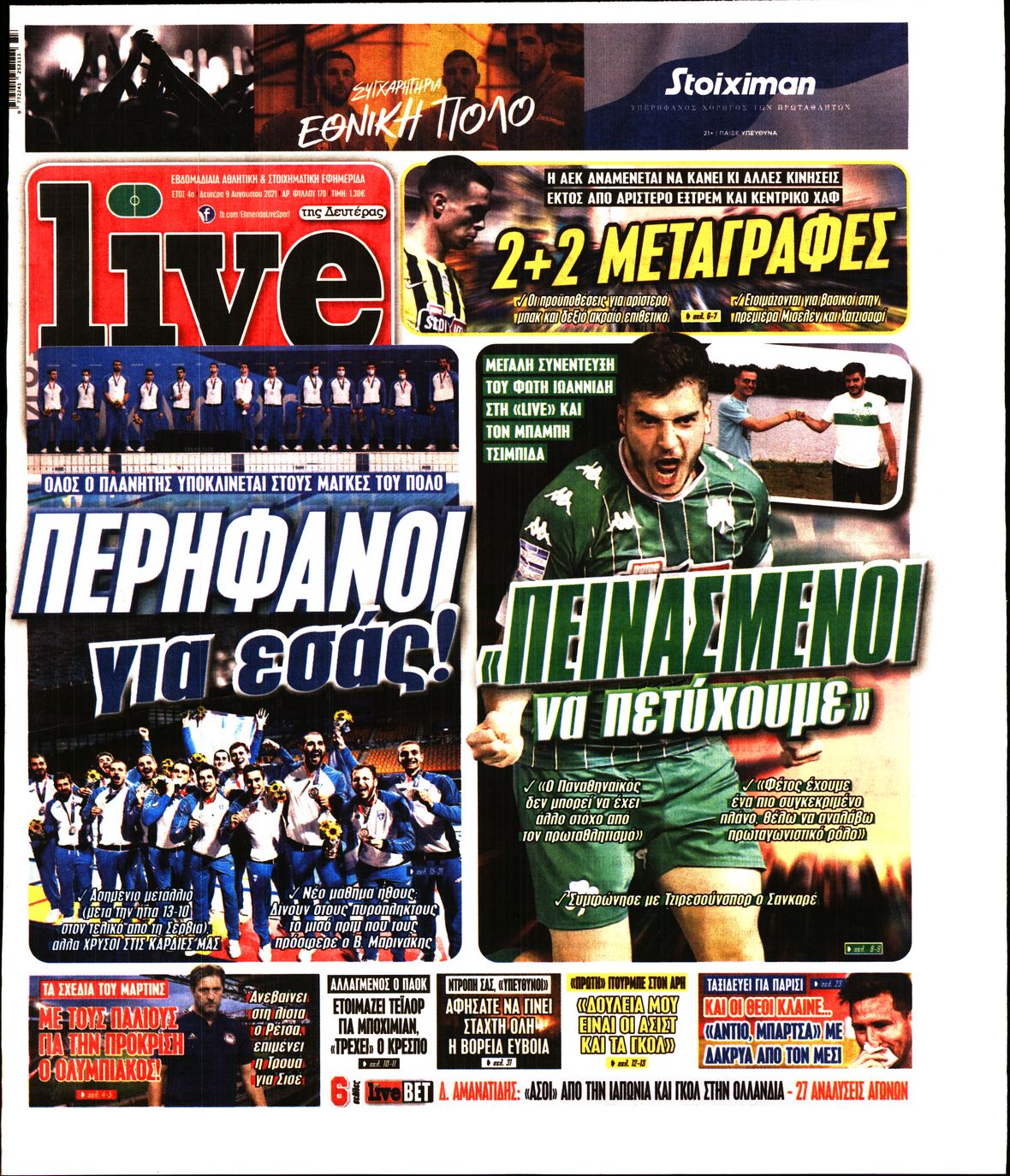 Εξώφυλο εφημερίδας LIVE SPORT 2021-08-09