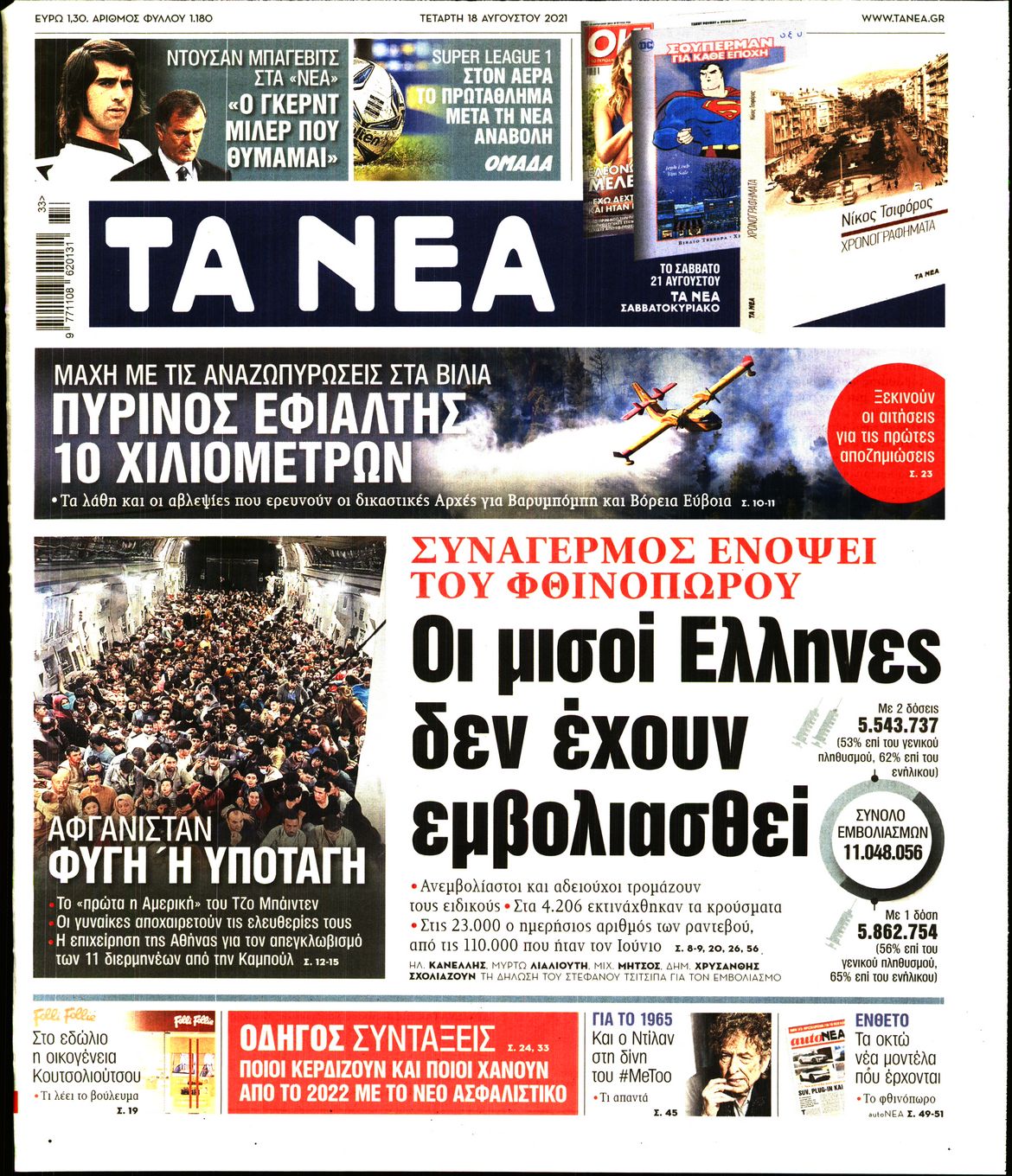 Εξώφυλο εφημερίδας ΤΑ ΝΕΑ 2021-08-18