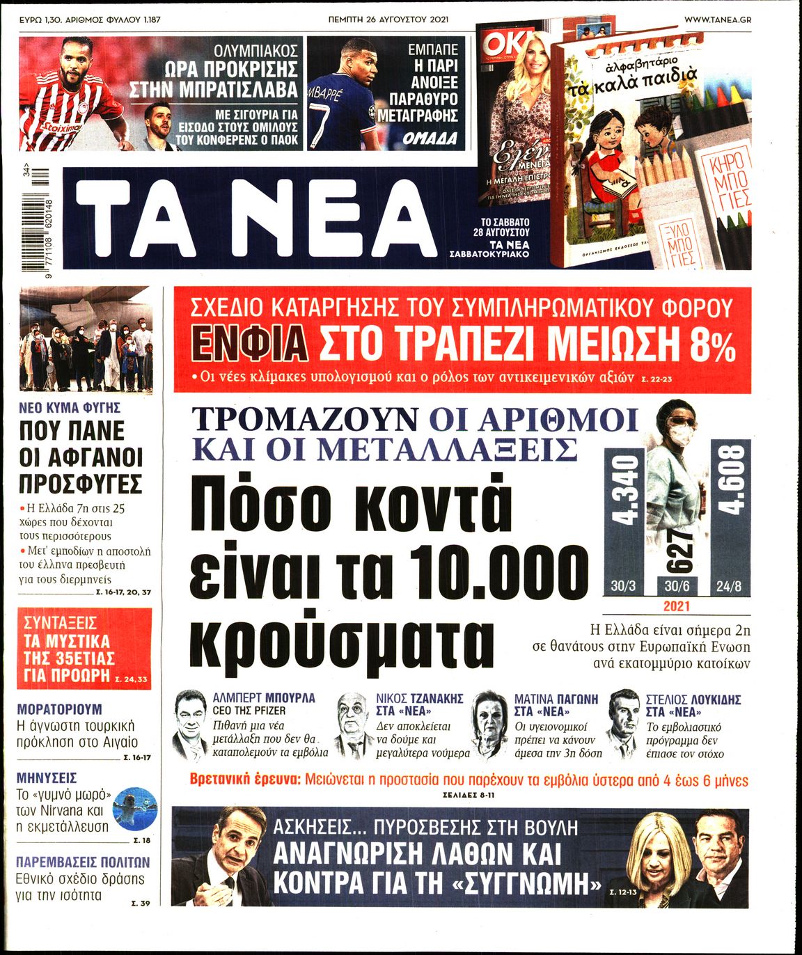 Εξώφυλο εφημερίδας ΤΑ ΝΕΑ 2021-08-26